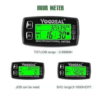 Temperature Gauge Yooreal Digital Engine Meter Tachometer And Hour Meter Removable Temp Probe Waterproof For Scooter Snowblower Mini Bike Motorcycle Lawn Tractor Generator Dump Truck Par Meter