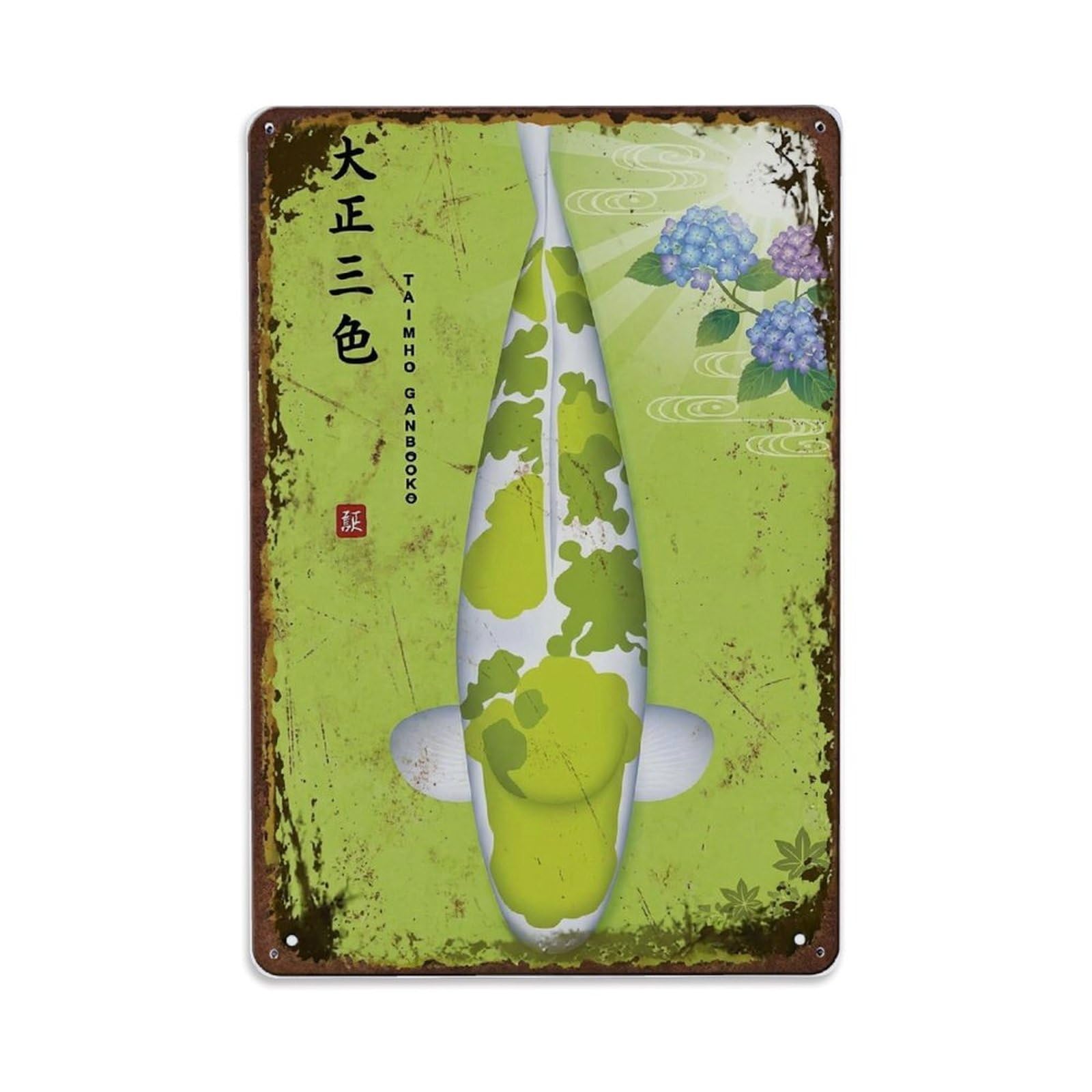 Summer Carp Koi Metal Tin Sign Plaque Wall Decor for Cafe, Club Bar, Office, Home Garden Metal Poster 8x12Inch