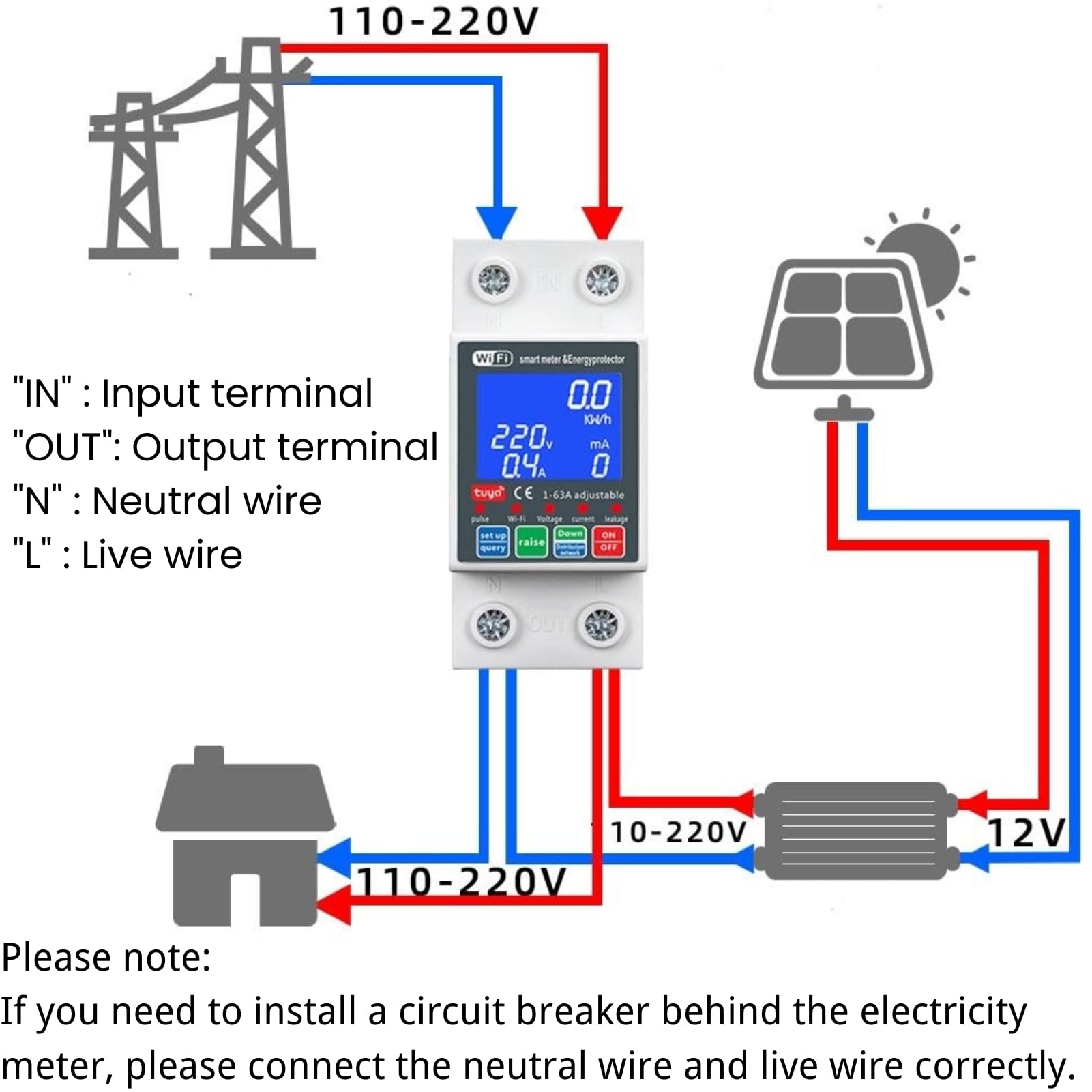 Jadeshay Smart Meter Tuya WiFi Circuit Breaker 2P AC230V 63A Wifi Smart Metering Switch with Backlight - Image 4