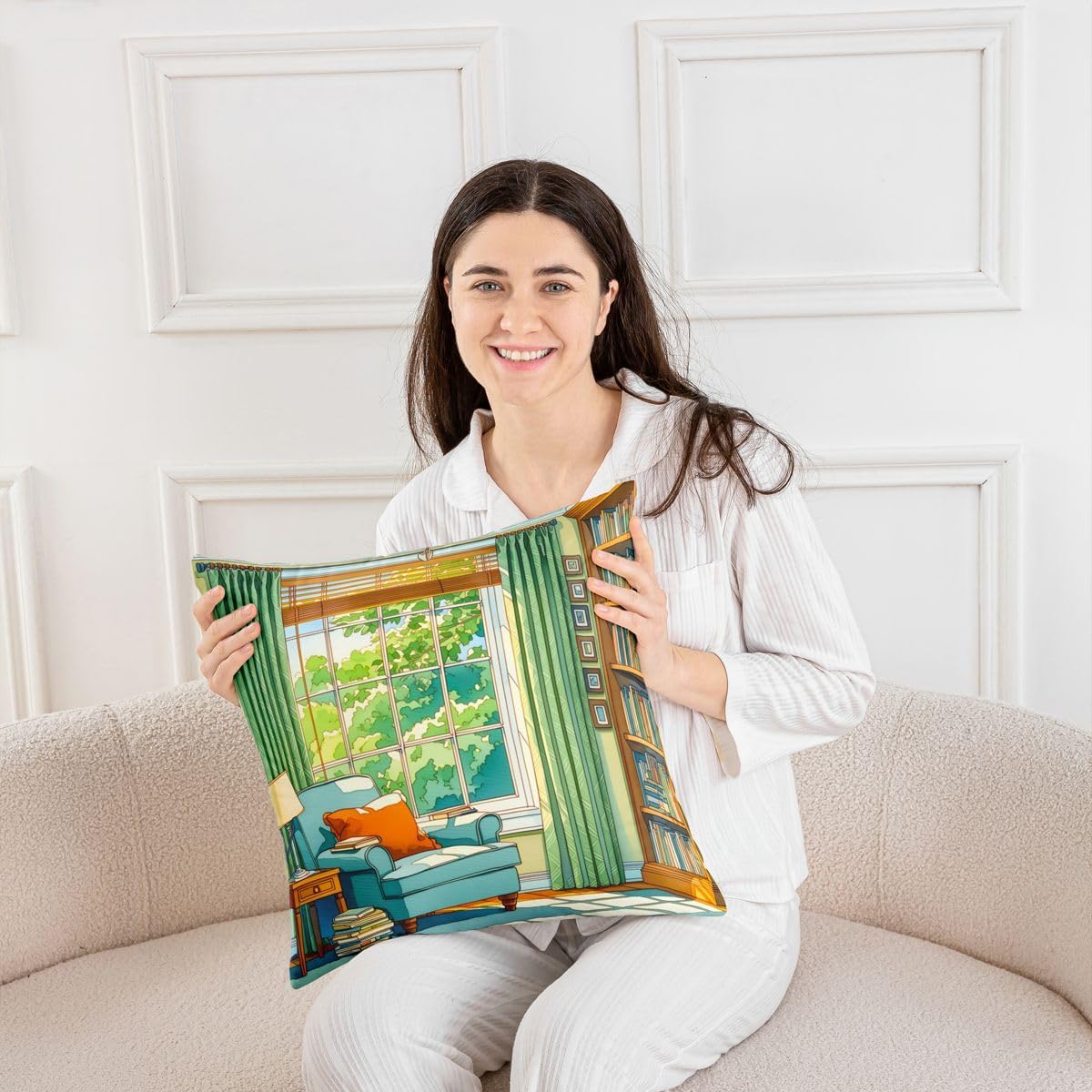 Manfei Reading Nook Cushion Cases 16X16 Set of 2 Armchair Books Throw Pillow Covers Cartoon Anime Cushion Covers for Boys Men Decorative Pillowcases Soft Pillows Covers Green Blue image 4