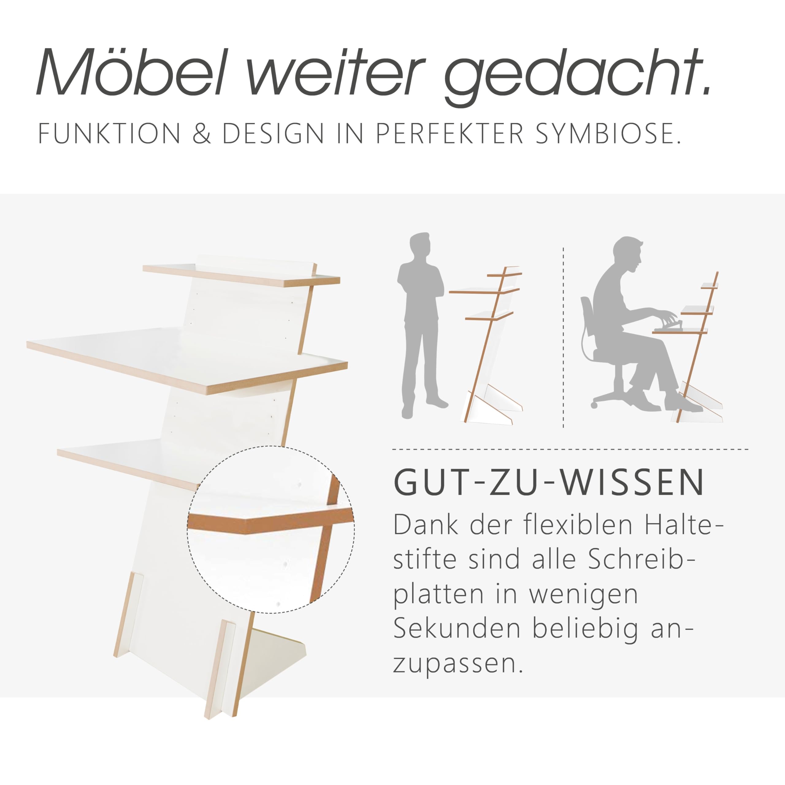 Tojo Pult Bundle | Stehpult höhenverstellbar | Auch als Sitzpult geeignet | 116 cm x 56 cm (H x B) | Farbe Weiß | Schreibpult mit verstellbaren Fächern | Holzpult zu Lesen und Schreiben | Design Pult
