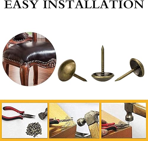 Miniatura 4 de Hilitand 100 tachuelas de tapicería, alfileres de uñas de muebles, remaches de sofá, tachuelas de tapicería, latón antiguo (uñas lisas de 0.512 x