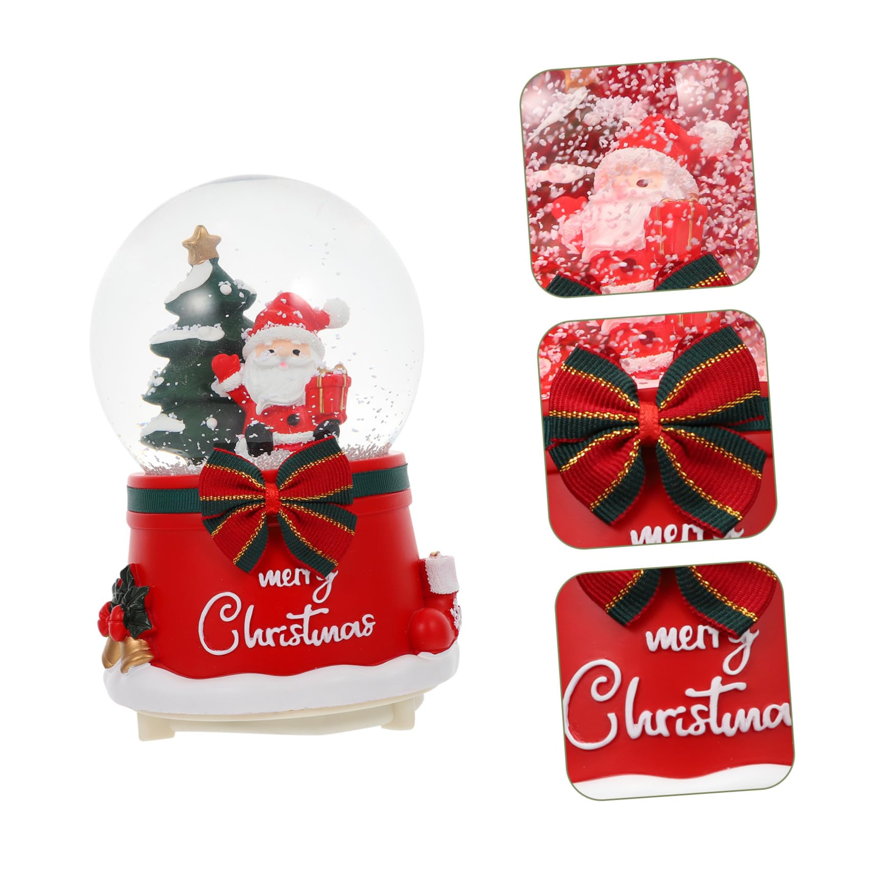 Levemolo Caja de Música Bola de Cristal Luminosa Giratoria de Resina y Vidrio, Rojo, con 3 Pilas AAA, Decoración Navideña Hogar,