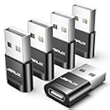 JSAUX USB C Female to USB Male Adapter (5-Pack) 3.1A Fast Charging Compatible with iPhone 17 16 15 14 13 Pro Max, Apple Watch, Galaxy Watch, Samsung S25 S24 S23 S22, CarPlay, Android Auto-Black