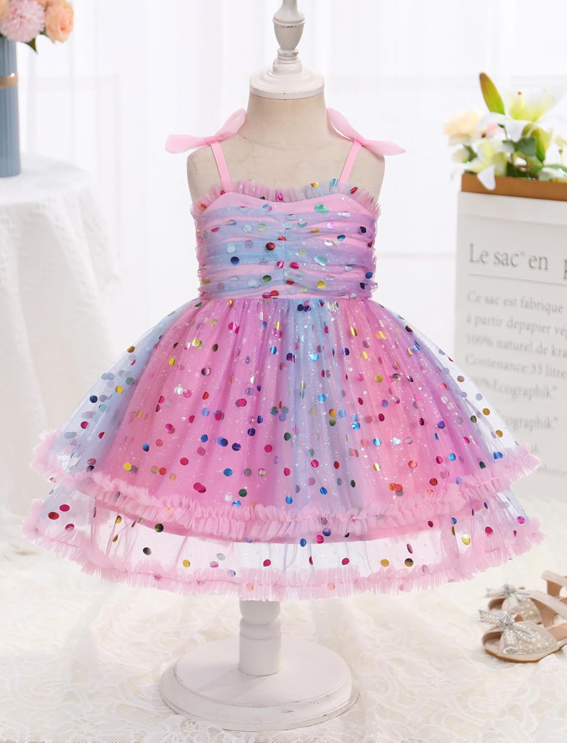IMEKIS Toddler Baby Girls Birthday Dress Rainbow Confetti Dots Tiered Tulle Dress Cake Smash Photo Shoot Outfit 1-6T