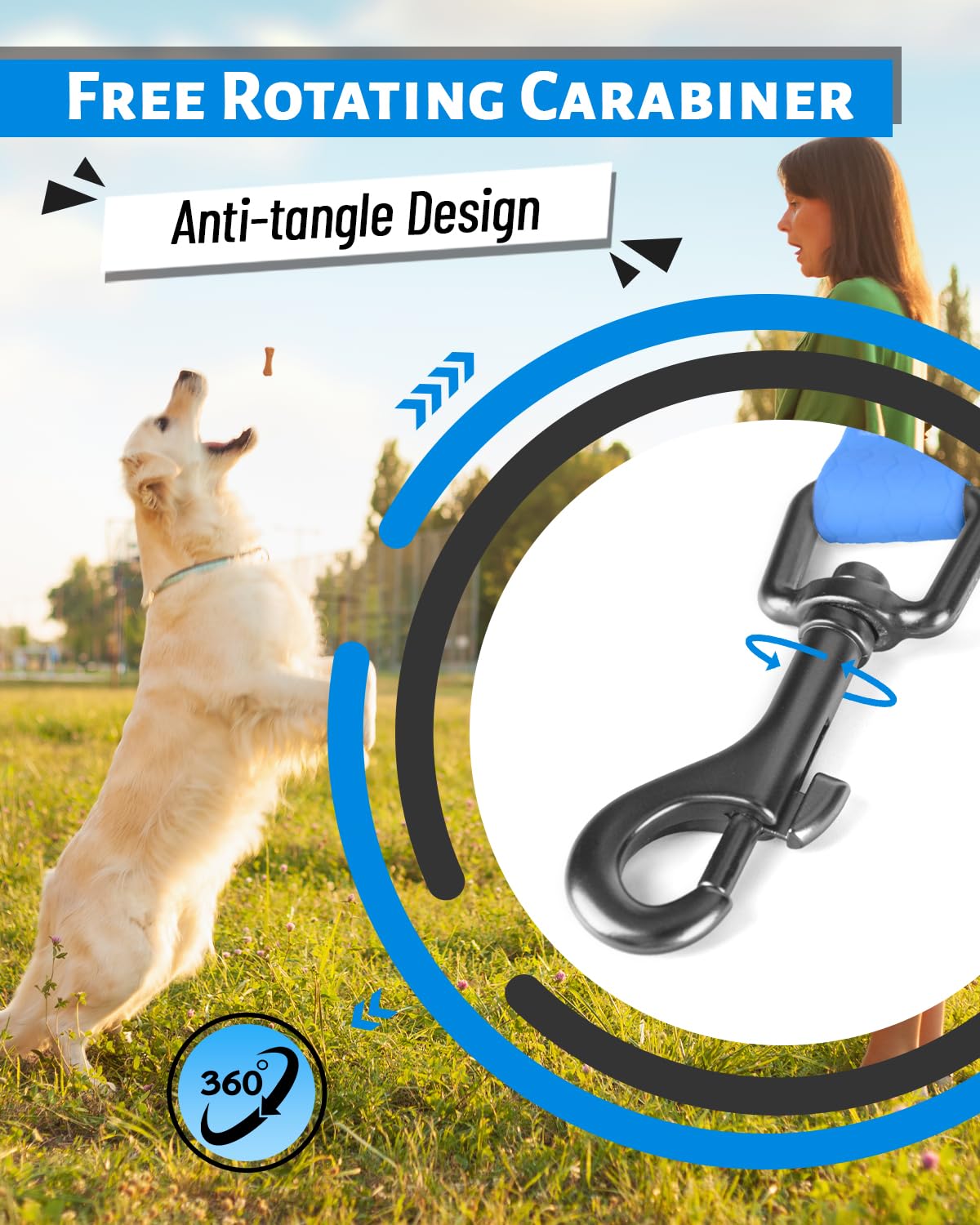 Looxmeer Guinzaglio Addestramento per Cani, Guinzaglio per Cani 3 m/5M/7M/10M/15M/20M/25M/30M, Lunghina Cane Leggero Durevole con Moschettone a D, Custodia Portabile, Blu Fluo