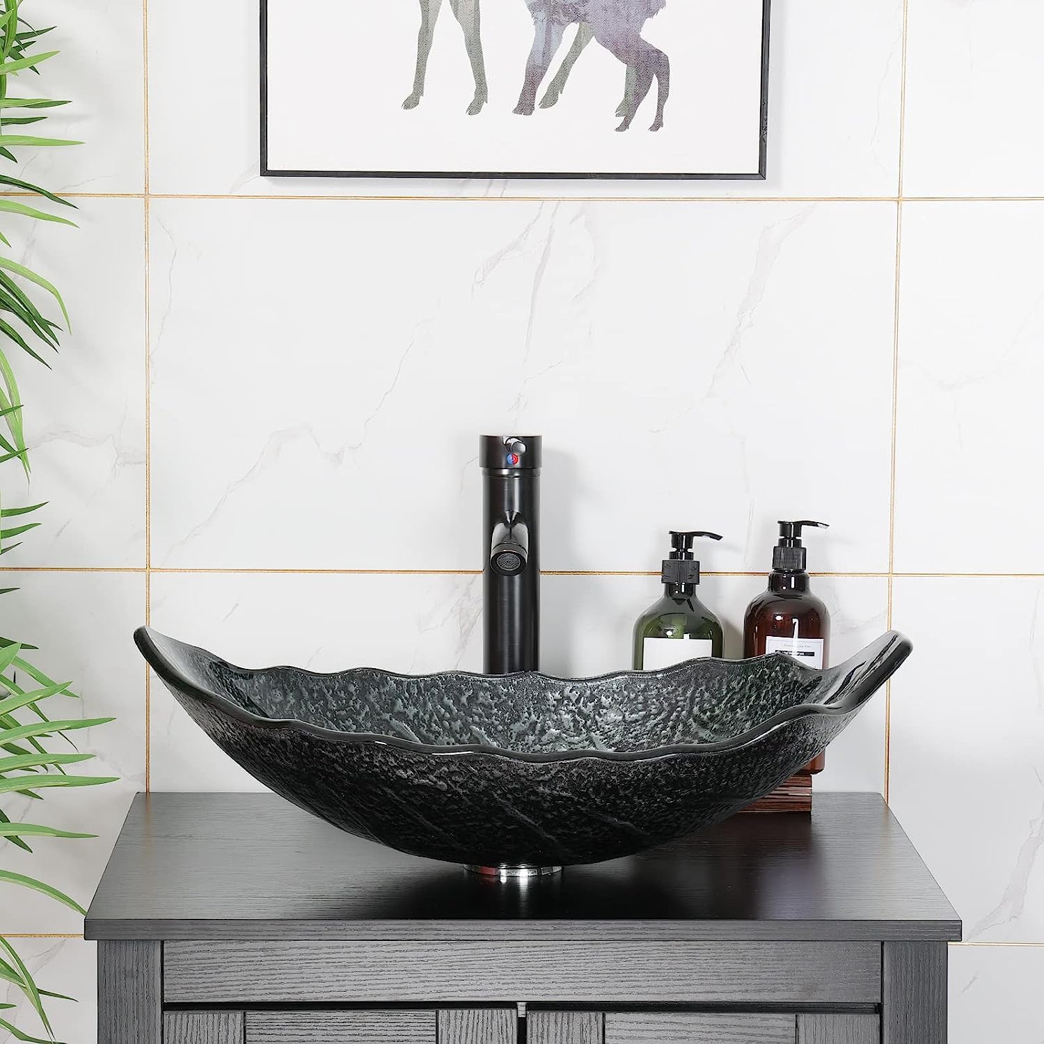 YU YUSING Juego de Muebles de baño, Armario para Debajo del Lavabo, Armario baño con Espejo, 2 estantes Pared, Juego Grifo (Plata)