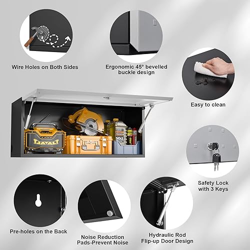 Miniatura 6 de Armario de pared de metal para garaje, armario de almacenamiento flotante para garaje, montaje en pared, armario de tienda superior, caja de