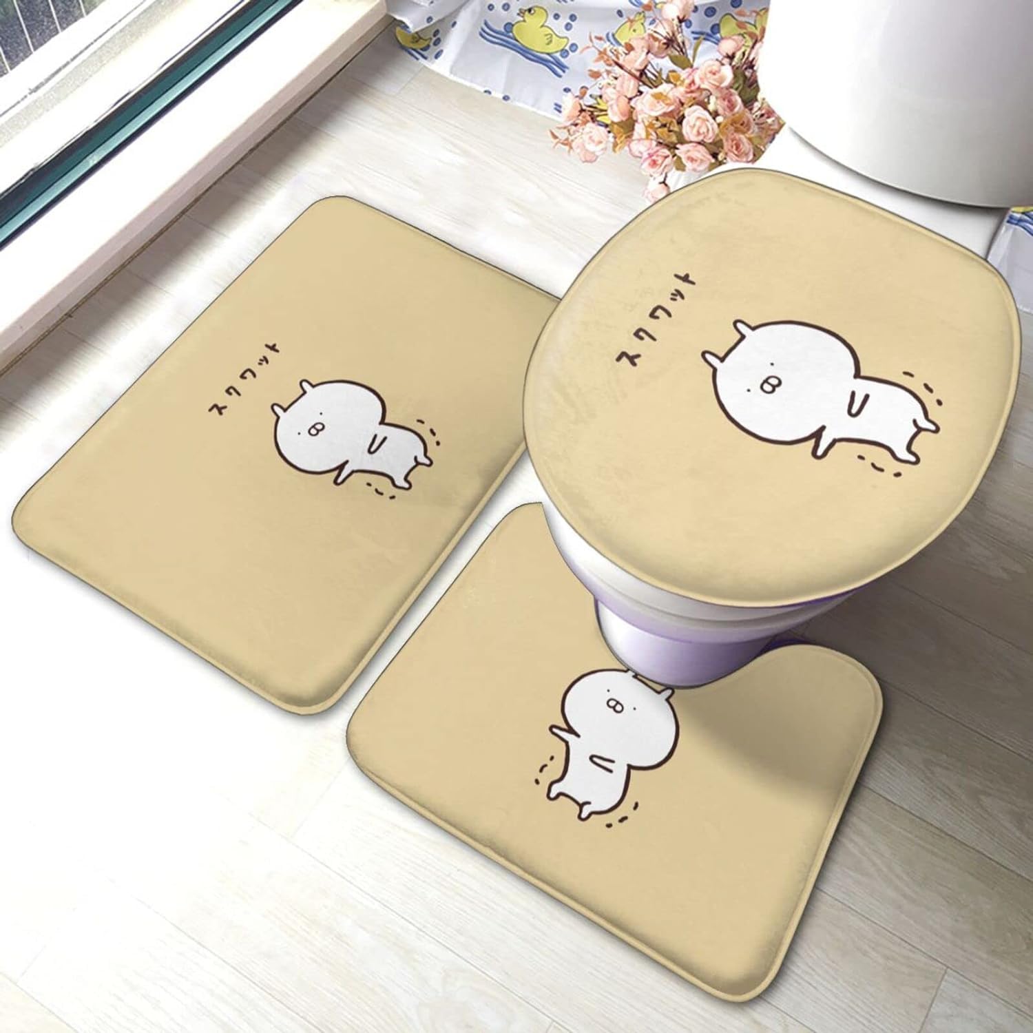 Amazon | バスマット うさまる トイレマット トイレマット3点セット 