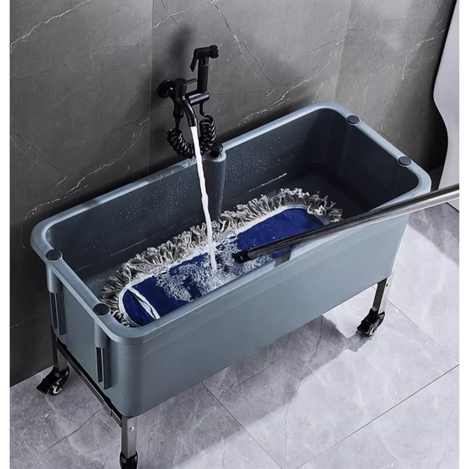 Tragbare Bodenwischer-Spüle Mit Ablauf – Freistehender Moppeimer Für Küche, Bad, Garage (Grau, 60x40 Cm)