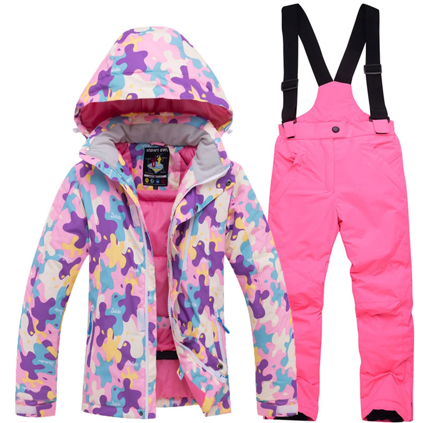 Wygwlg Winter Kinder Schneeanzug Sets, Kinder Jungen Mädchen Skijacke Hosen, Isolierte Winddicht Wasserdicht (Color : Pink, Size : S)