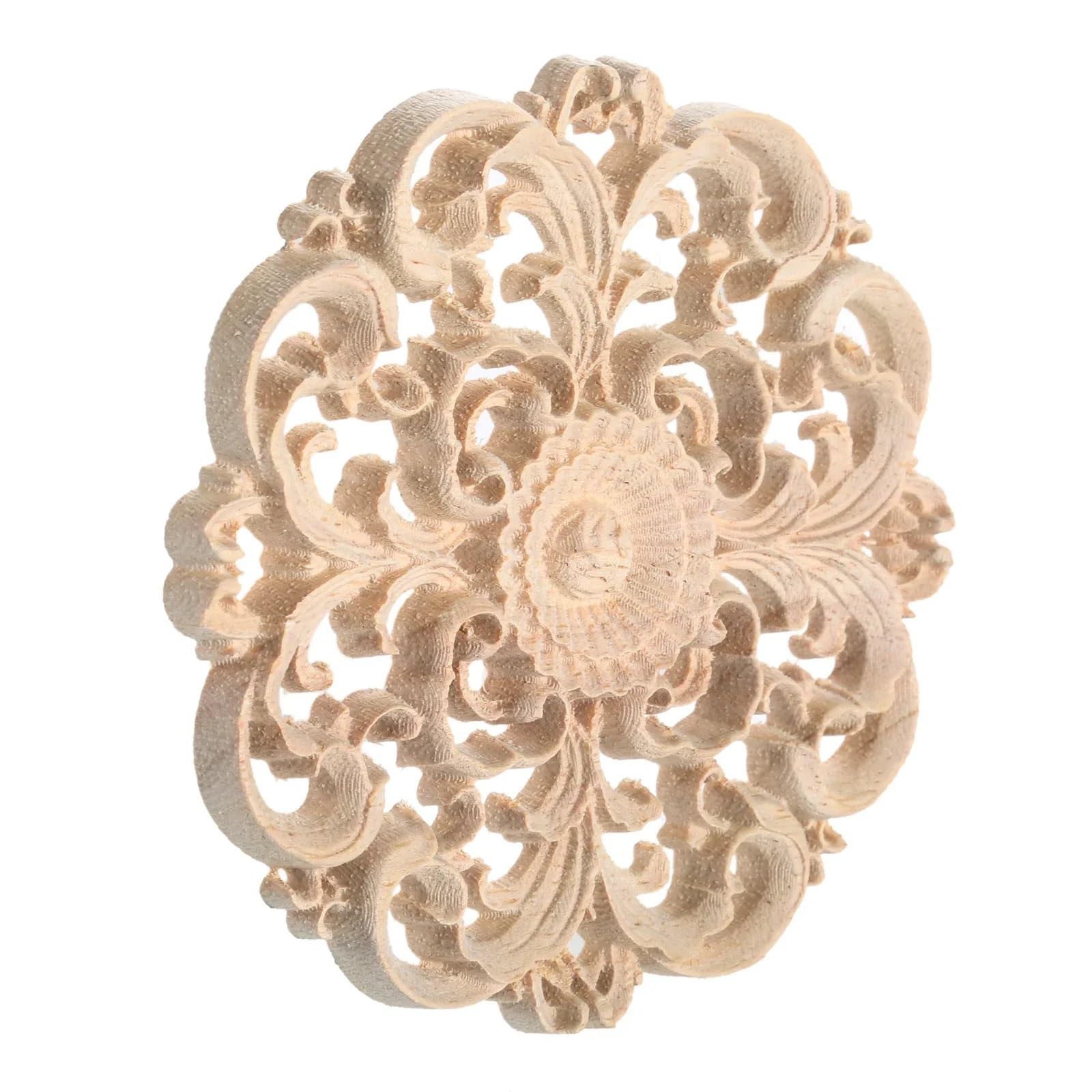 Aplique tallado en madera redondo de 10cm con relieve europeo de una sola cara para muebles nobles