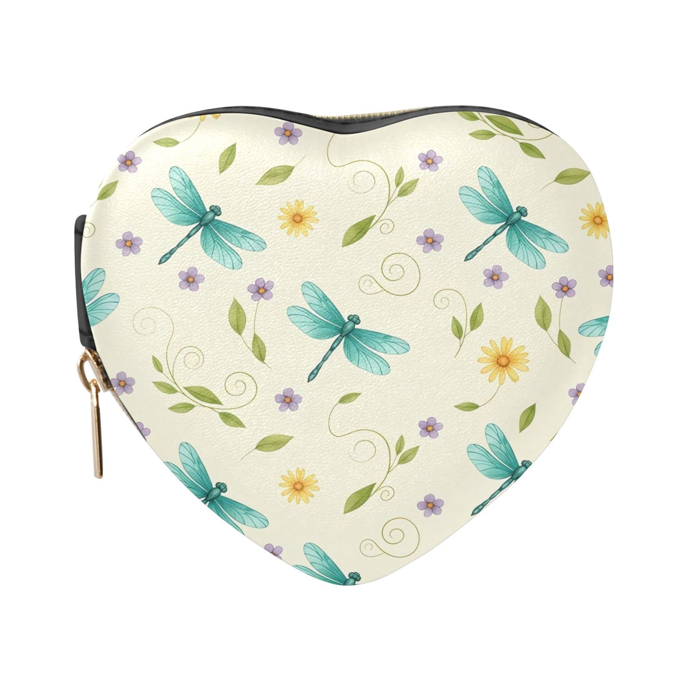 Fuauuyl Dragonfly Small Jewelry Box Heart-Shaped Jewelry Case, Portable Travel Organizer Bridesmaid Proposal Gift for Women Girls