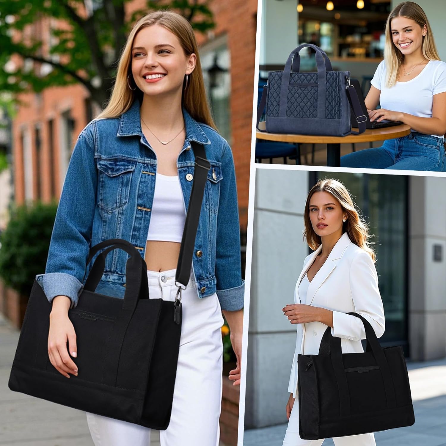 Chase Chic Canvas Tote Bag with Zipper for Women, Multi Pocket Shoulder Crossbody Handbag Bag with Compartments for Work - Image 2