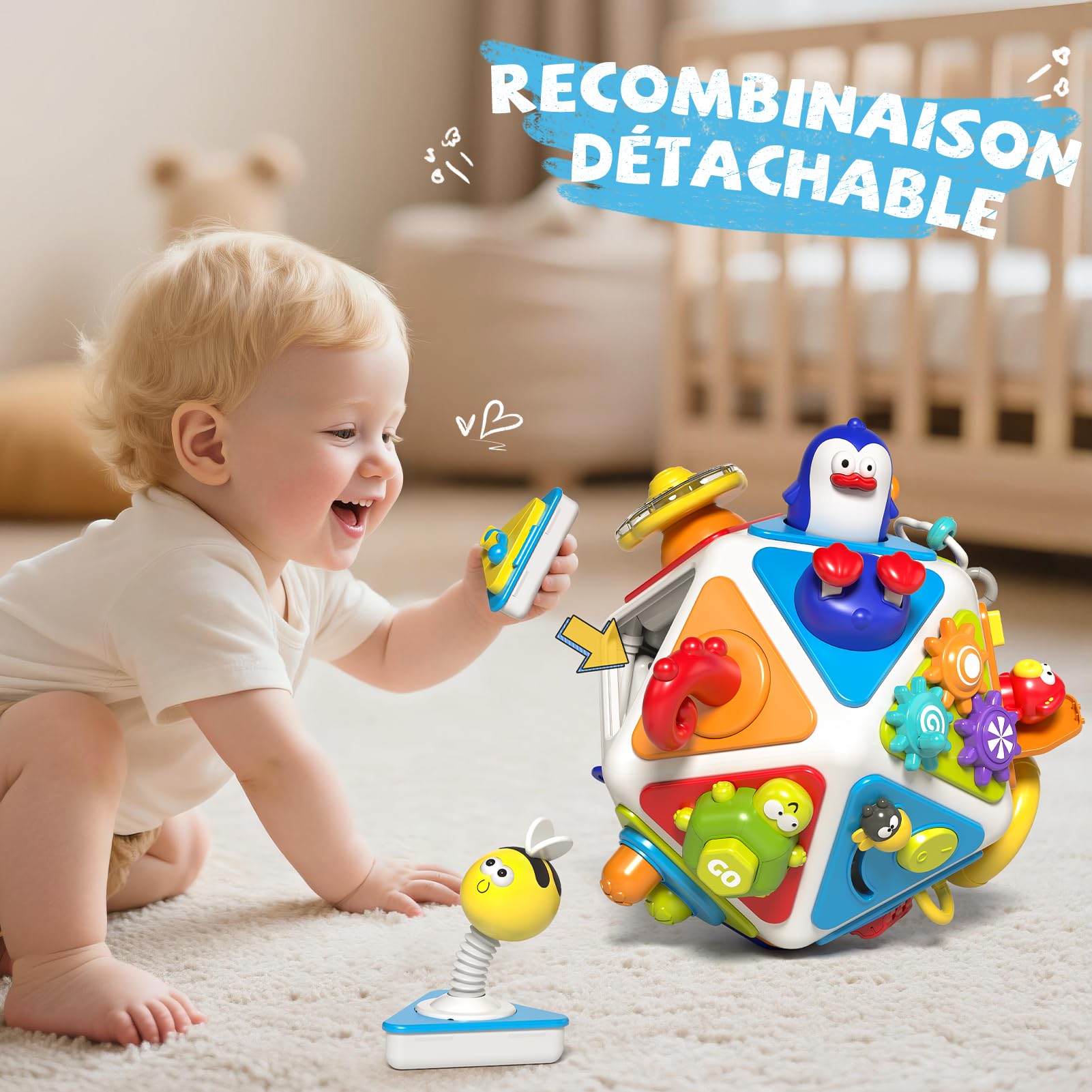 Jouet Cube d'Activité 20 en 1 Montessori Sensoriel de Voyage pour Enfants 1-3 Ans