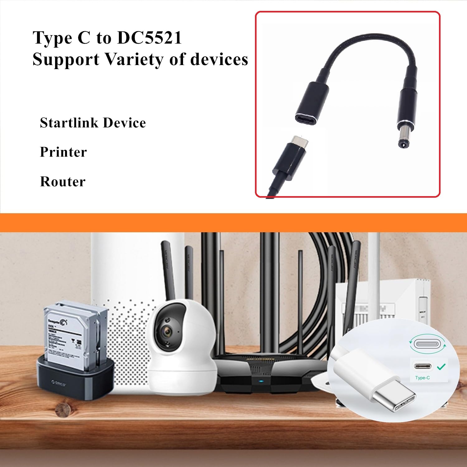 Câble D'alimentation Mini USB C Vers DC Starlink 2M/6,5FT, Entrée USB Type-C 100W Vers Cordon De Charge à Prise Cylindrique étanche, Fonctionne Avec Une Source PD 65W