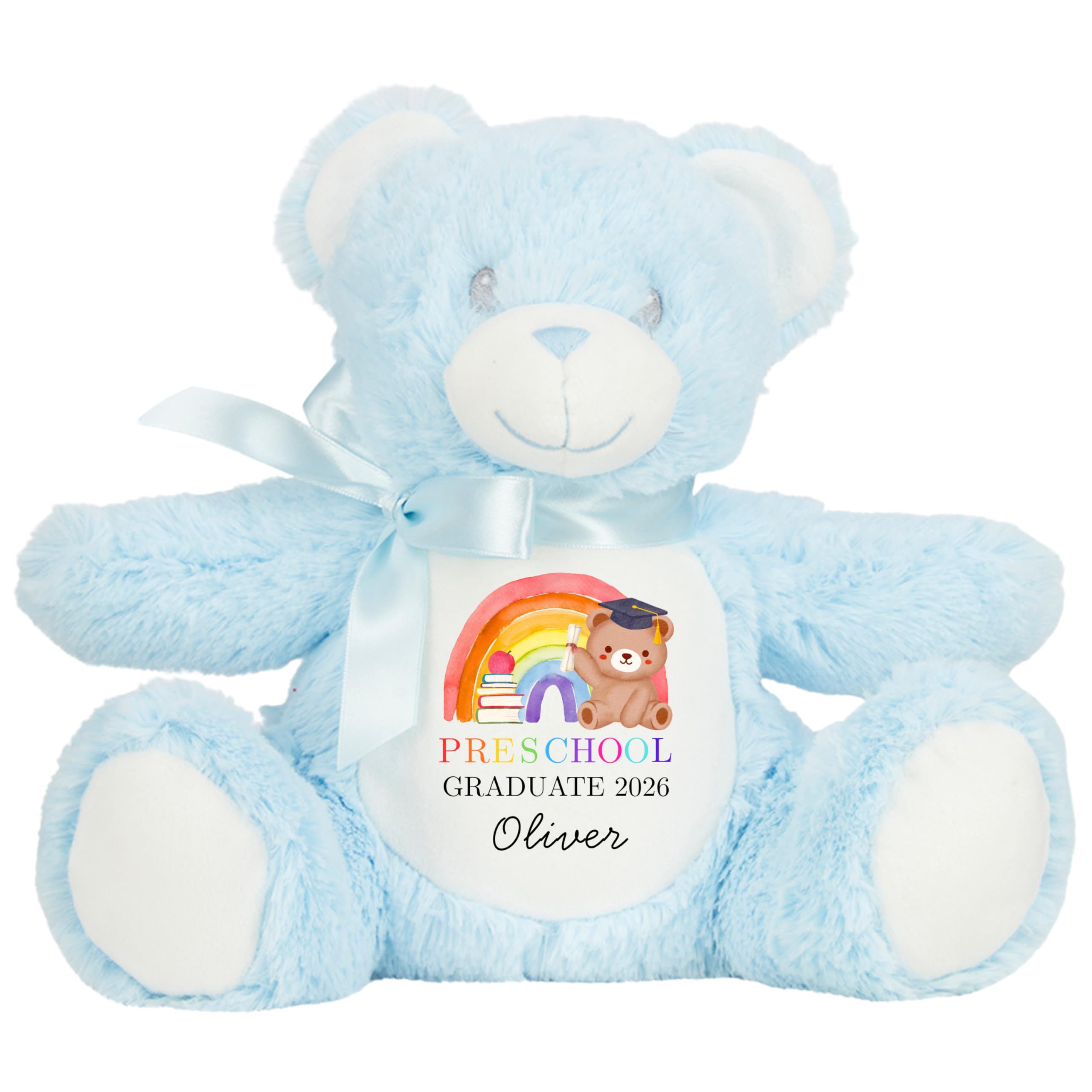 Leaving Preschool Gift Cuddly Toy - Personalised Pre School Graduate 2026 Rainbow Customised Teddy Toddlers and Kids Plush Named Nursery Starting School Leaver Party Last Day Soft Plushie - Blue Teddy