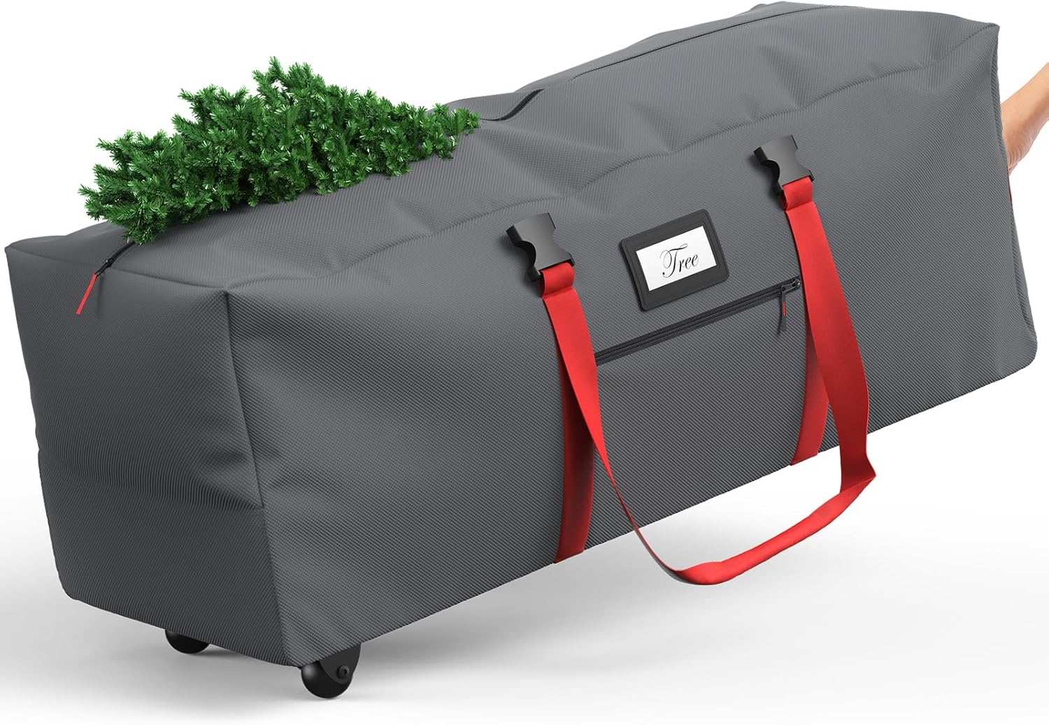 Rolling Christmas Tree Storage Bag for 9 ft Artificial Tree, 600D Waterproof Oxford Fabric, Large Christmas Tree Bag with Dual Zipper, Wheels, Handles, Heavy Duty Xmas Storage Container - Gray