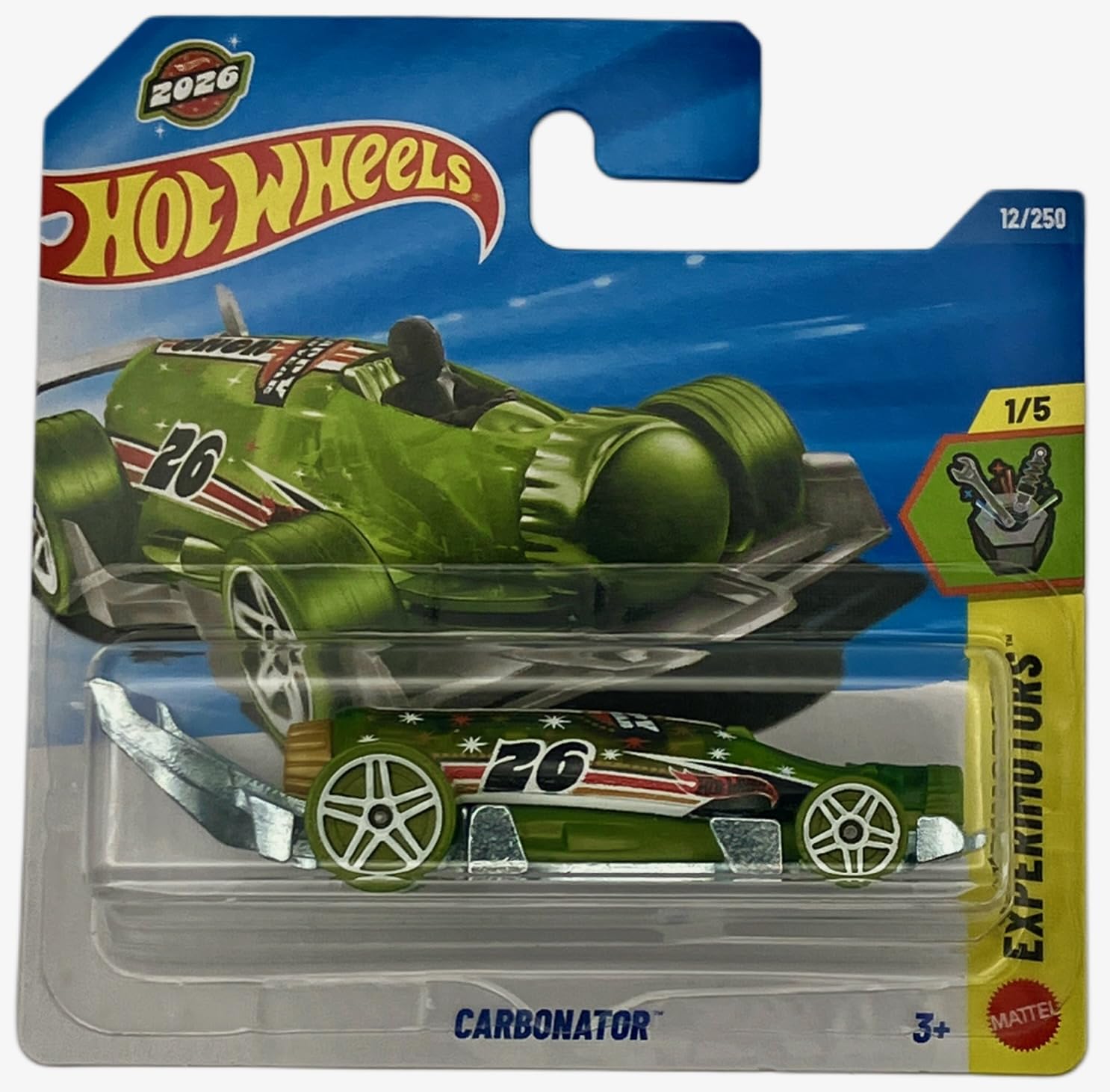 Hot Wheels, Carbonator, Experimotors 1/5, JJH89, Short Card, Futuristic Light Green Racing Vehicle, Fantasy Model