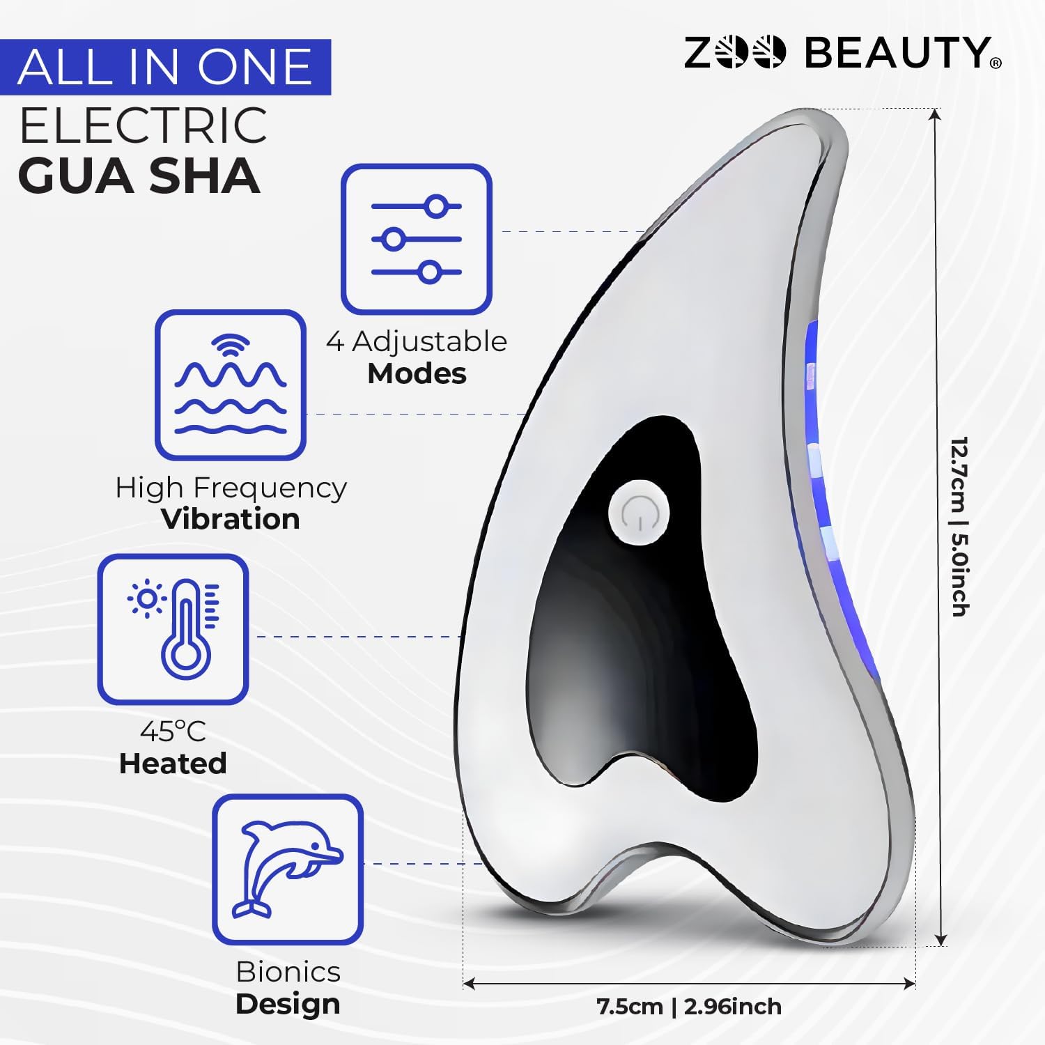 Facial Massager, 4-Mode Face Sculpting Tool with Heat, Red Light and Blue Light Therapy, Stainless Stee Electric Gua Sha for Lymphatic Drainage, Silver