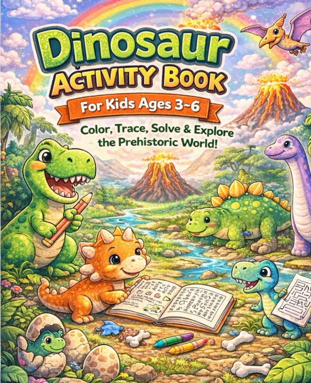 Dinosaur Activity Book For Kids Ages 3-6: Color, Trace, Solve, & Explore the Prehistoric World!