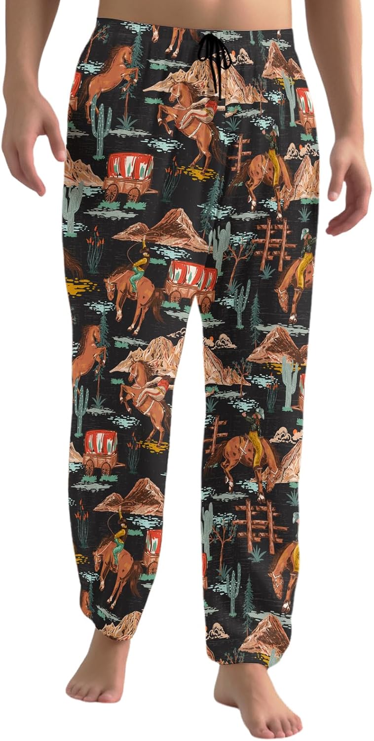 Men's Pajama Pants with Pockets Elastic Waistband Lightweight Breathable Sleep Pants for Men Soft Lounge Pants