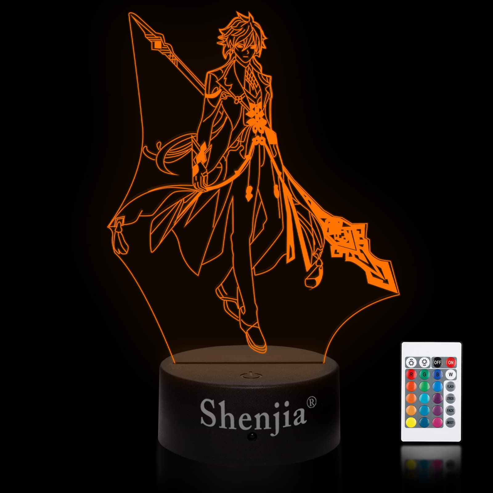 Shenjia3D Night Light Genshin Impact Figure Zhong Li Bedside Lamp Colour Changing LED Acrylic RGB Lights for Singer Fans, Children's Bedroom Decor, Birthday, Christmas, New Year Gift