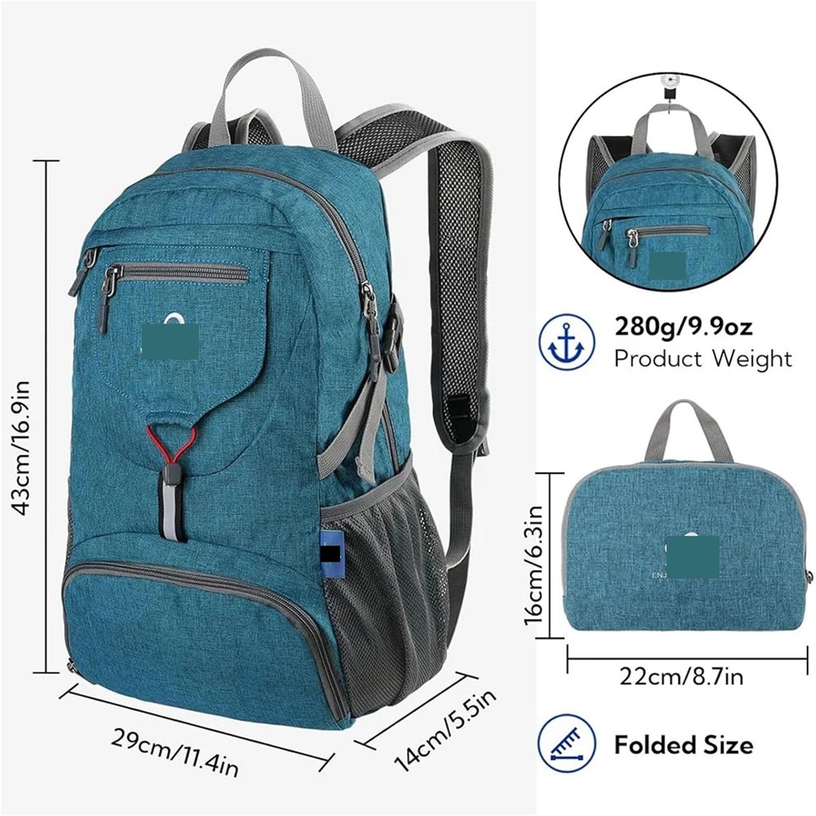 Zaino Pieghevole Ultraleggeri Zaino piccolo leggero e ripiegabile da 20 litri, pieghevole ultraleggero, viaggio, escursionismo, campeggio, zaino giorno for uomo donna(Black)