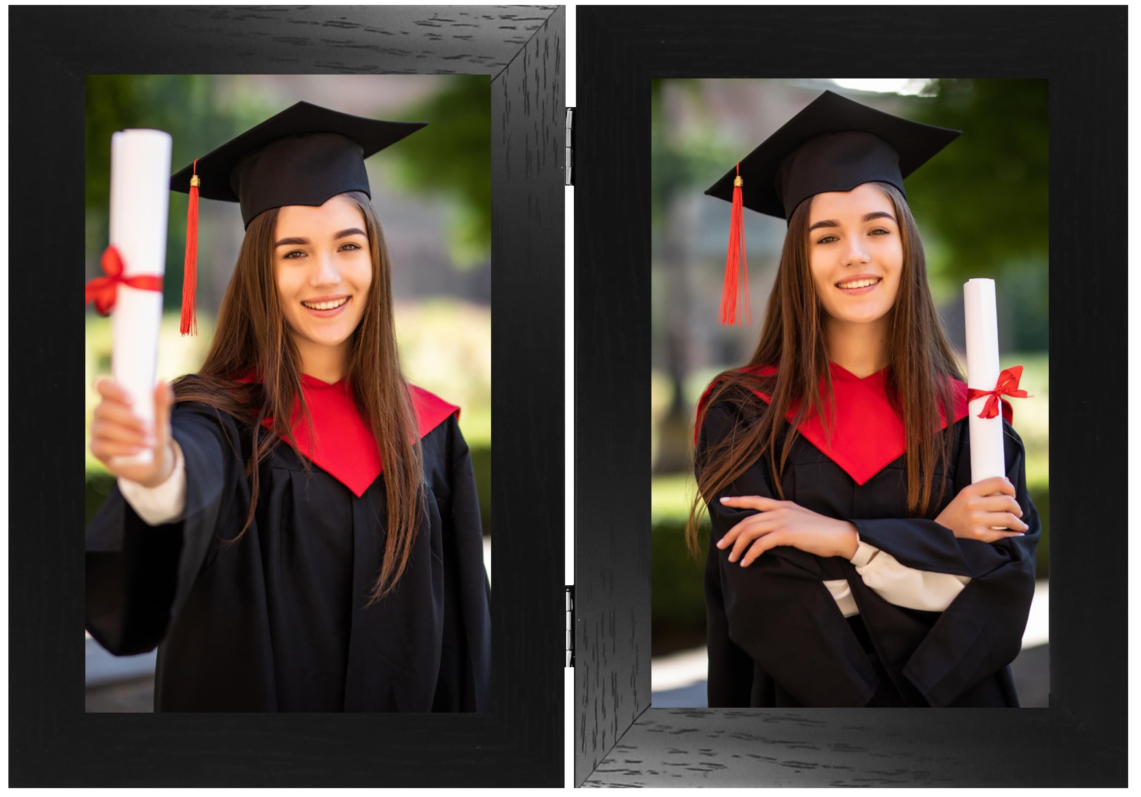 Double Picture Frame 6 x 4, Black, Holds 2 Photographs, Twin Hinged 10 x 15 cm Frames, Photo Collage Gallery Display