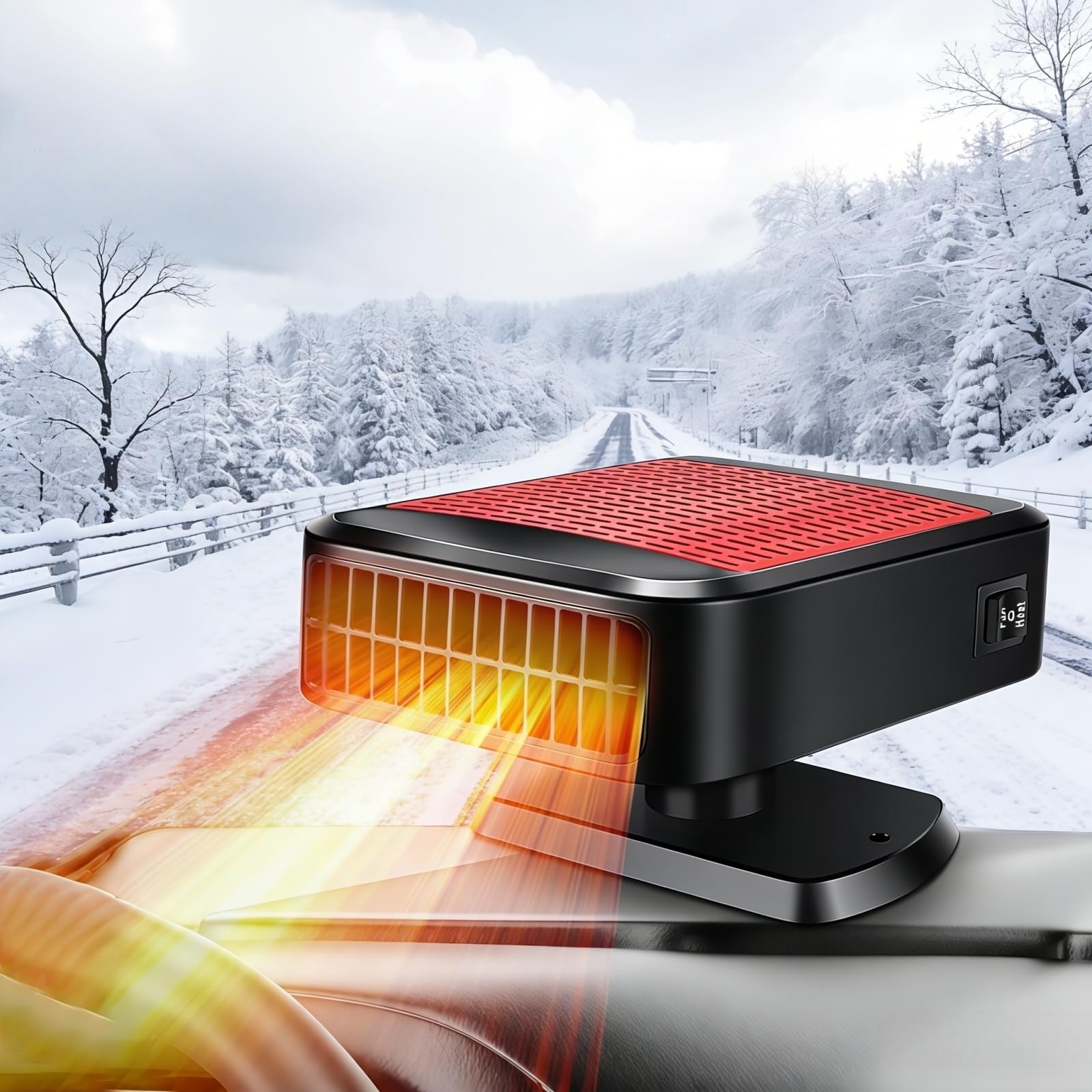Car Heater, 200W 12V Portable Car Heater 360°Rotation 2 in 1 Heating &amp; Cooling Fan Windshield Demisting Defroster Plug Into Cigarette Lighter for All Cars