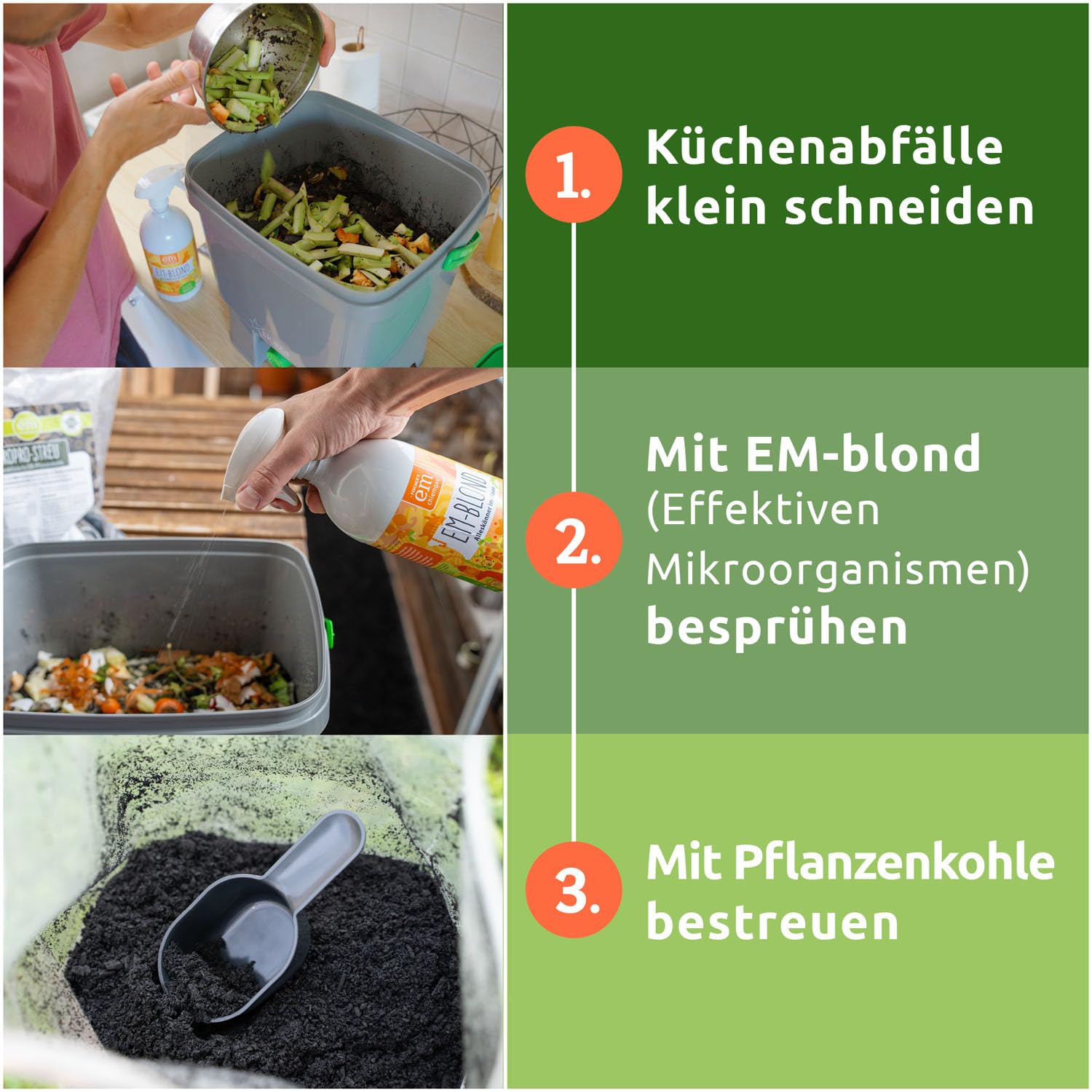 EM-Chiemgau Komposteimer Küche Geruchsdicht [2er Set] je 15,3 L Volumen Küchenabfalleimer Bokashi Set Eimer Komposter mit Zubehör für Küchenabfall, Mülltrennung & Kompostieren | Biomülleimer (grau)