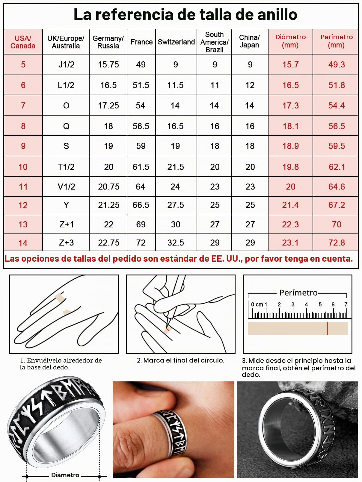 FaithHeart Anillo Giratorio Runas Vikingas Hombre Acero Inoxidable 316L Anillo Rotativo Anti-estrés Anillo Hip Hop Joyería Religiosa Nórdica de Protección