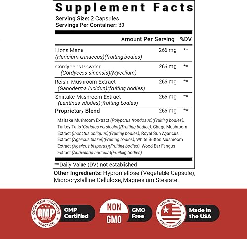 Miniatura 3 de Nature's NutriWave Dr. Love Roar Suplemento de hongo melena de león  Fórmula a base de plantas con Cordyceps, Reishi y Shiitake  Vegano, sin gluten,