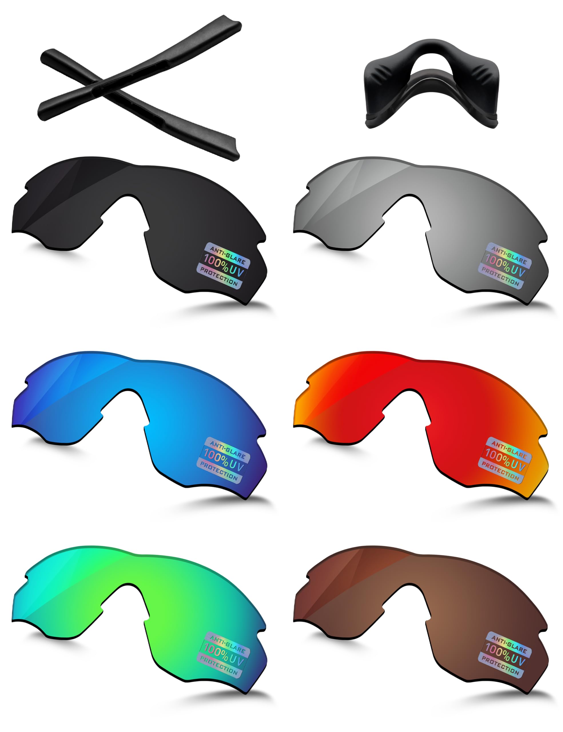 Bowyer 6 lenti polarizzate di ricambio e kit in gomma per occhiali da sole Oakley M2 Frame OO9212, nero + specchio in titanio + specchio blu surf + specchio rosso fuoco + specchio verde giada +