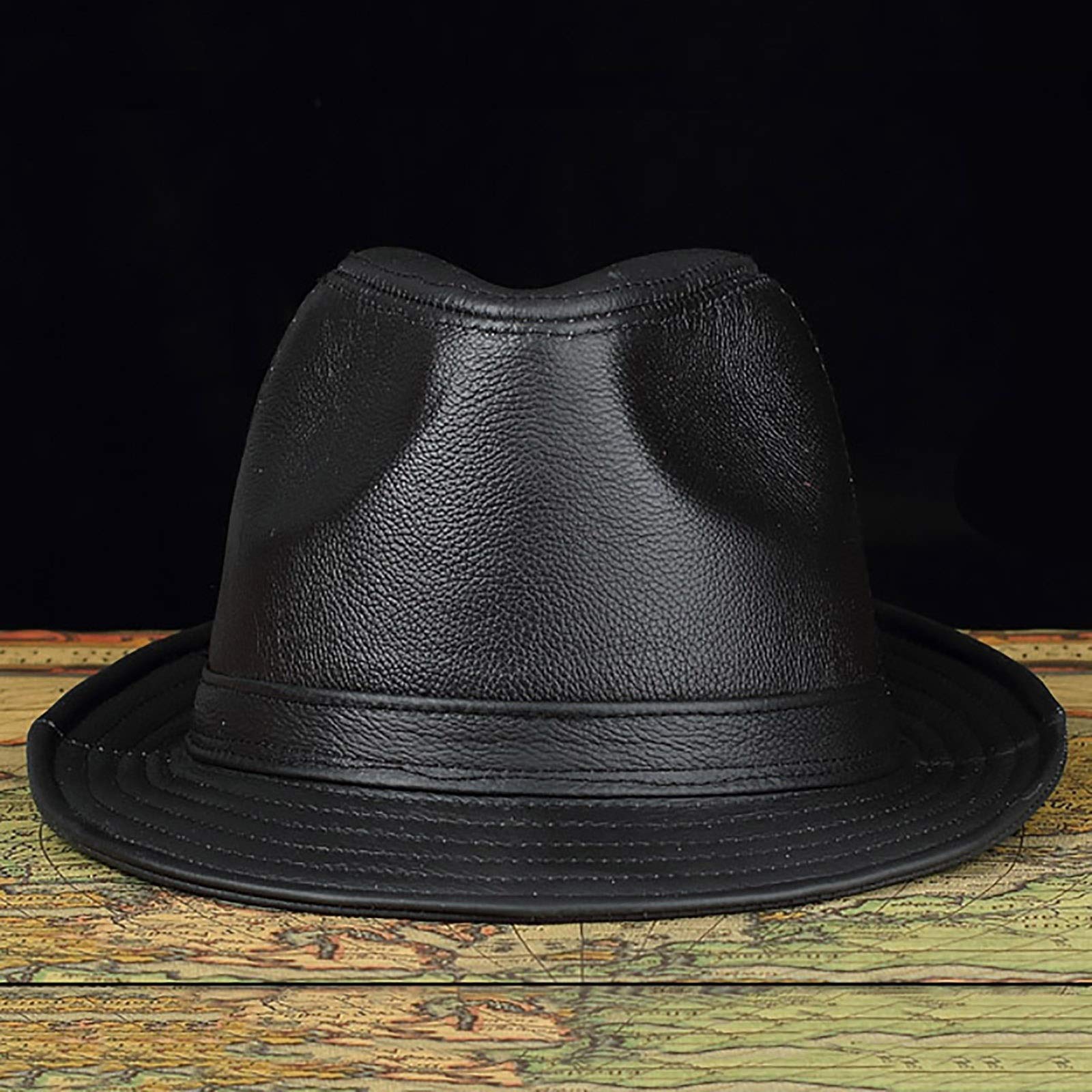 Sombreros de invierno, cuero fedoras sombrero hombres jazz gorra de cuero de vaca corto sombrero clásico otoño e invierno