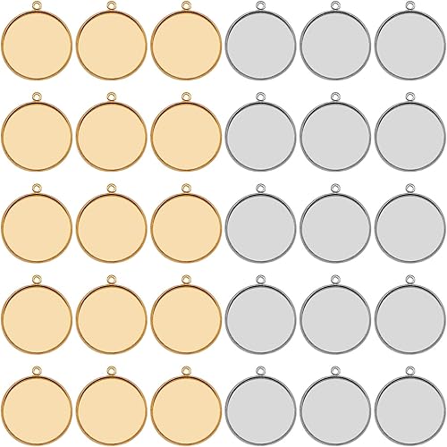 YaeYur 60 bandejas colgantes redondas de bisel en blanco, base de cabujón, bandeja de bisel en blanco, base de bisel en blanco para colgar en blanco