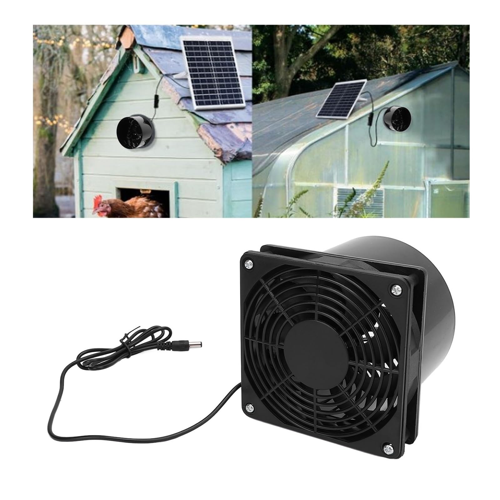 Ventilatore di Scarico A Flangia Alimentato A Energia Solare, da Condotto 5 W, Ventilazione A Pannello V for Serra, Pollaio, Capannone IP65 Raffreddamento Rapido