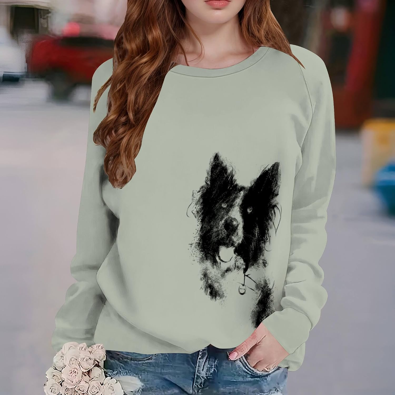 BIVENANT Dog Sweatshirts for Women Funny Graphic Print Sweatshirt Long Sleeve Cute Pullover Tops Fall Casusl Loose Hoodies