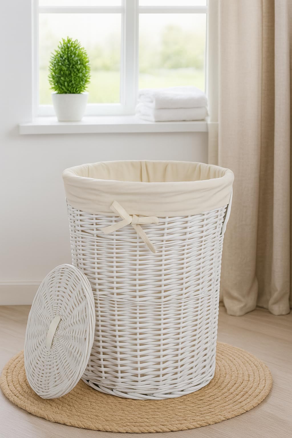 HOMCOM 100 L Wasmand met Deksel, Handgreep, 2 Secties, Uitneembare