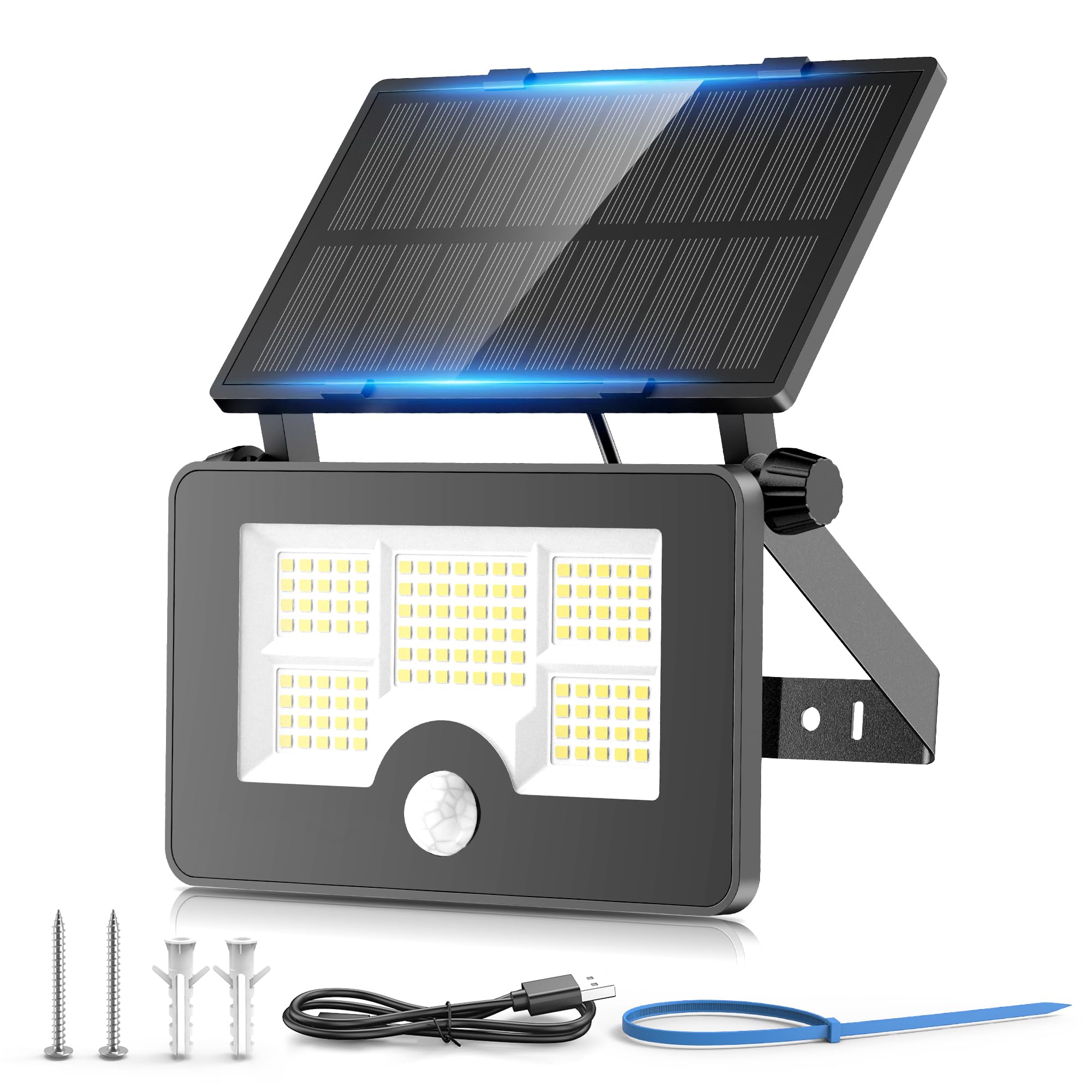 Solar Security Lights Outdoor Motion Sensor, 122LED 4 Modes USB Rechargeable Solar Powered Wall/Pole Light for Garden Outside, 2200mAh IP65 Waterproof Solar PIR Fence Lighting for Street Flood
