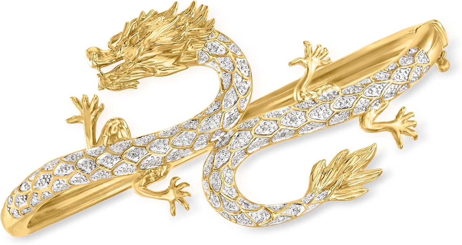 Ross-Simons 0.15 ct. t.w. Diamond Dragon Bangle Bracelet in 18kt Gold Over Sterling