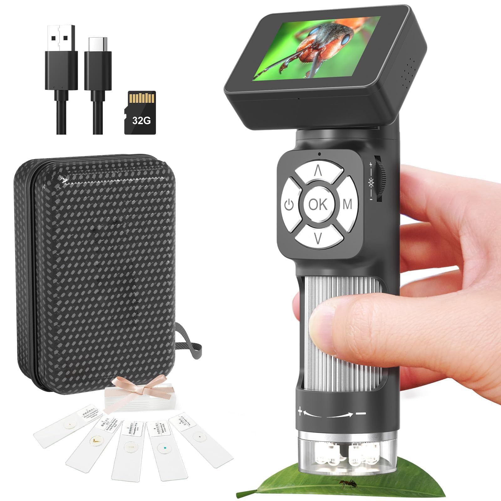 NALACAL Portable Pocket Microscope Kit, Mini Handheld Digital Microscope 500X with 8 Adjustable LED Lights and 2" LCD Screen, Pocket Microscope Kit for Kids and Adults, Windows PC Compatible