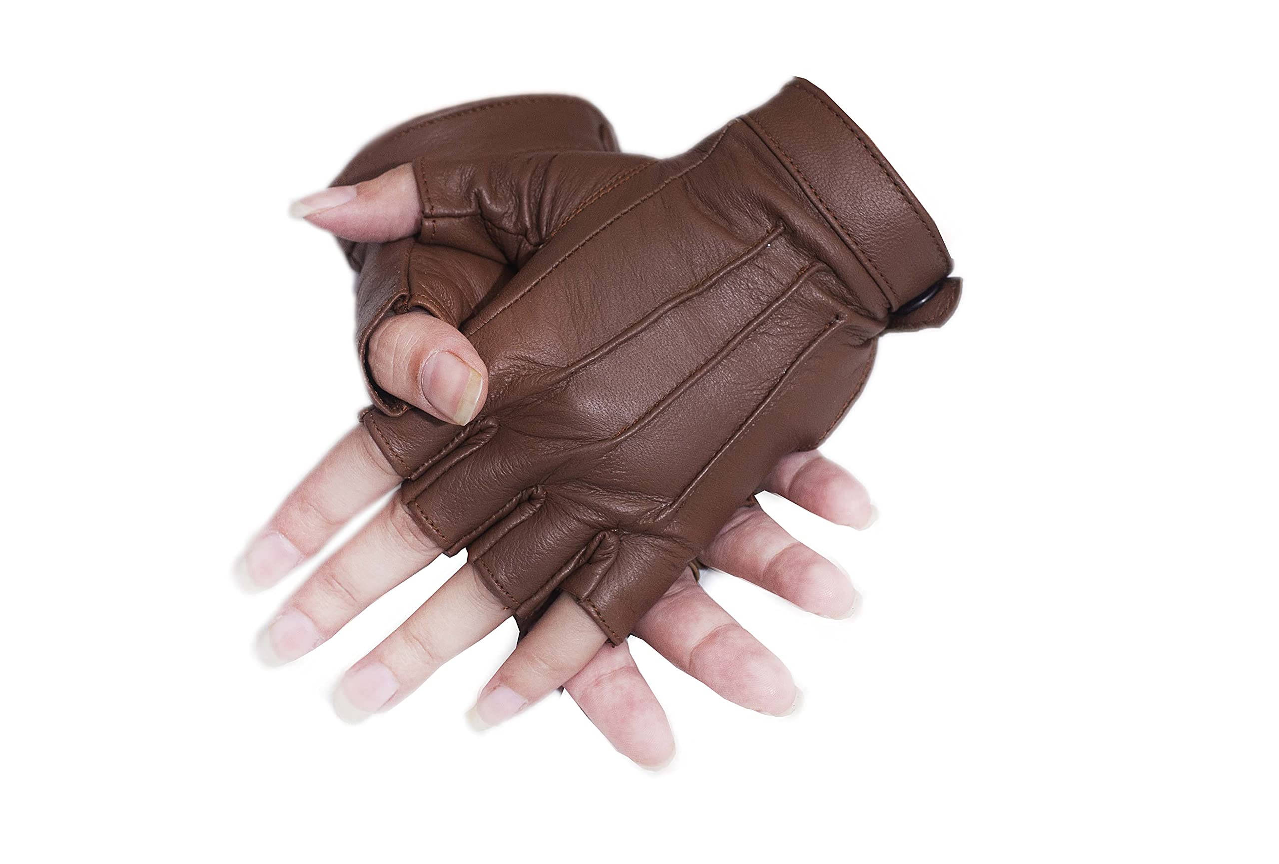 Sheepskin Leather Half Finger Driving Gloves for Women (Saddle Brown, XX-Large)