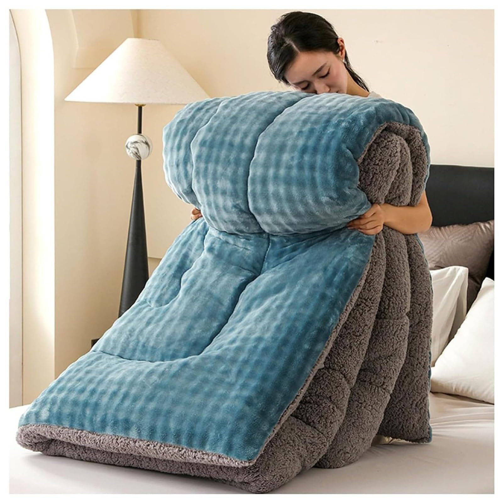Super Warm Lamb Fleece Quilt, Super Soft Thickened Double Sided Fluffy Lamb Fleece Comforter Core Winter Quilt Blanket(Color3,150x200cm(3.5KG))