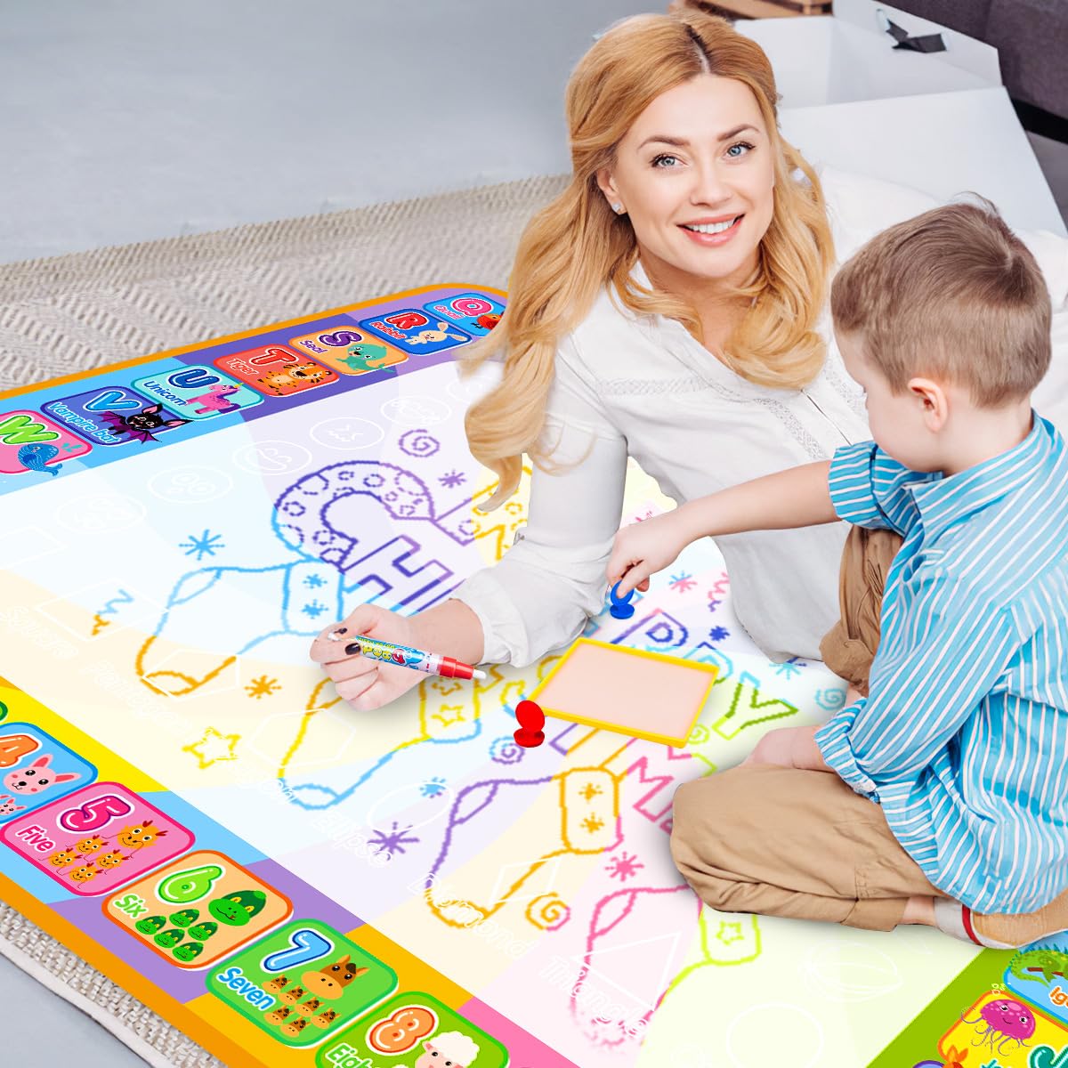MELAND Wassermalmatte 100×78 cm, Aqua Malmatte mit Wasserstift für Kinder im Alter von 3–6 Jahren, Bastel- und Spielzeug Geschenk