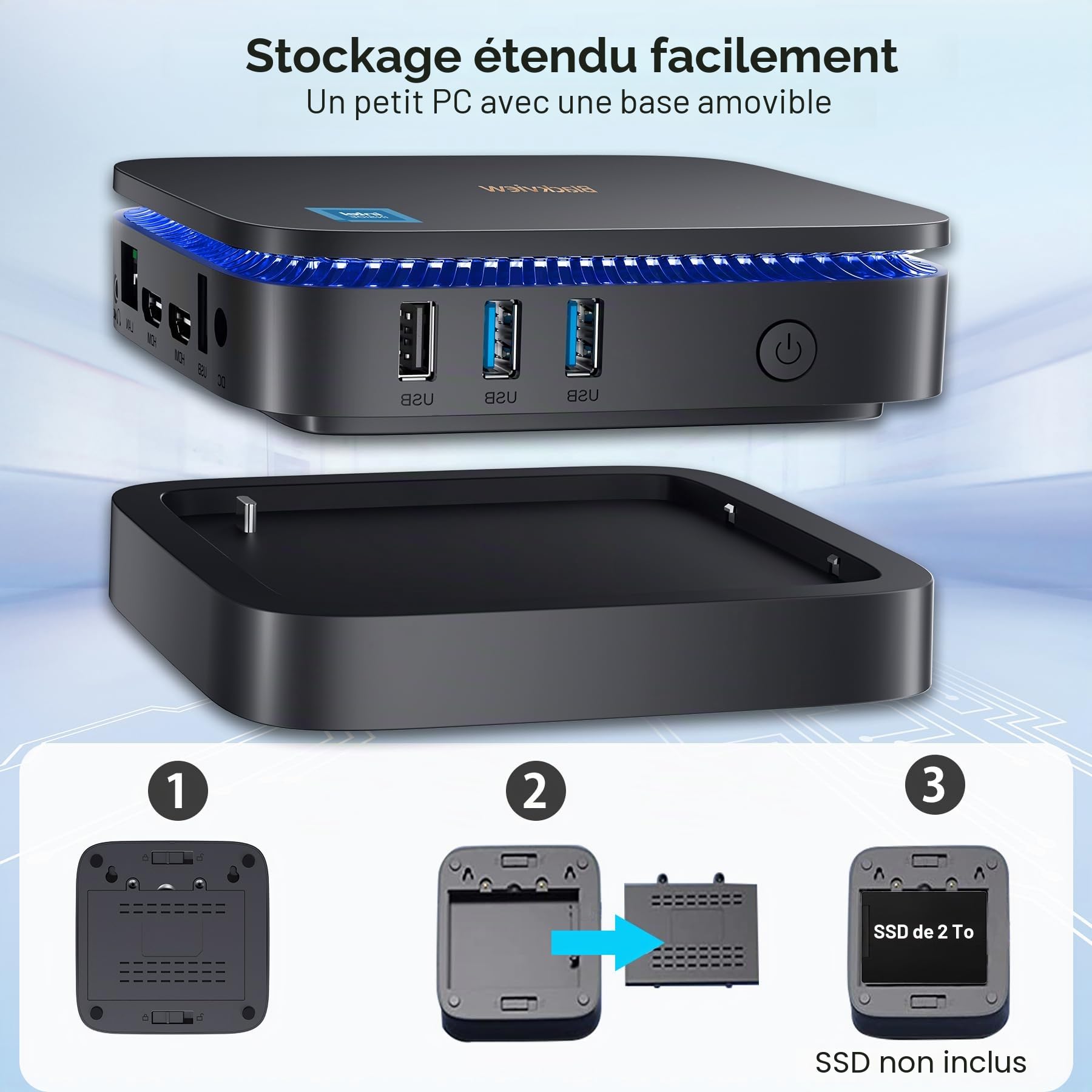 Blackview Mini PC, Intel 12e Gen N95 (jusqu'à 3.4GHz) Ordinateur W-11 Pro avec 16GB DDR4 RAM 1TB M.2 SSD, Bureau Compact, Jeu Compact, 4K HD Dual HDMI, Gigabit Ethernet, 5G WiFi (Black)