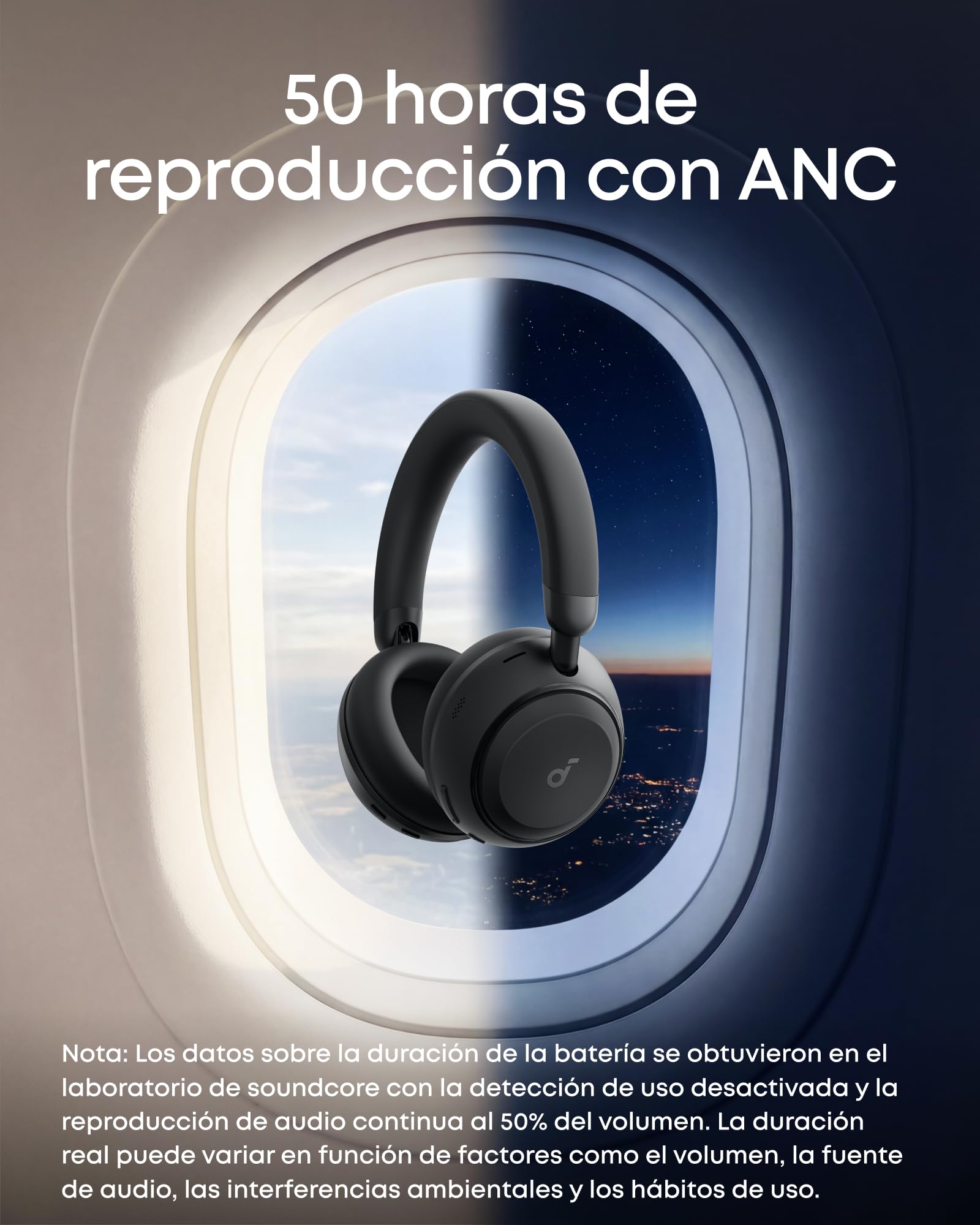Soundcore Space 2 Auriculares con Cancelación Activa de Ruido de Anker, 50H Autonomía, Audio de Gran Resolución LDAC, Conexión Dual, Llamadas Nítidas, Bluetooth 6.1, Modo Siesta, Detección de Uso