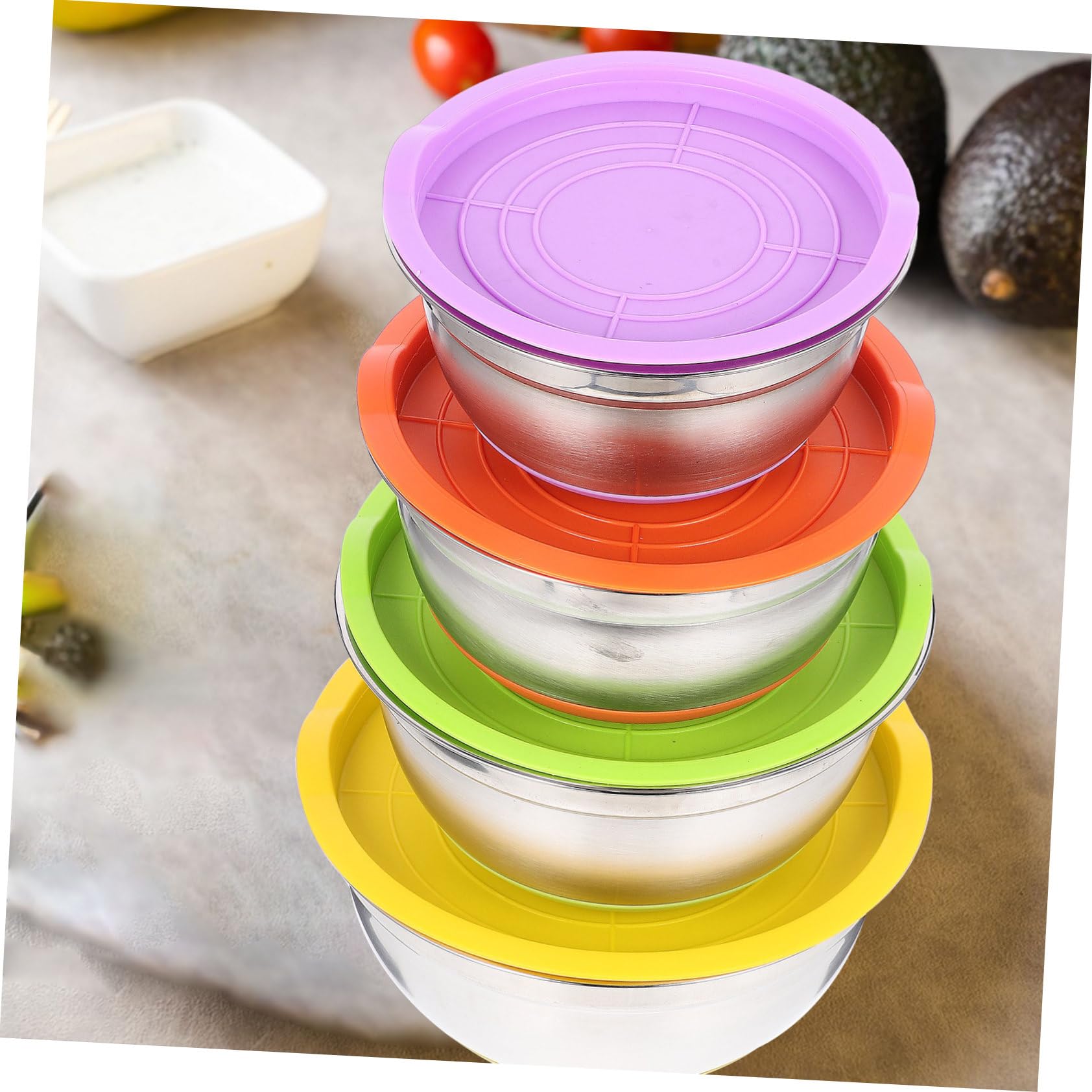 4piezas Cuenco Para Mezclar Antideslizante De Acero Inoxidable Cuencos Pequeños Para Hornear Tapa Para Servir Para Ensaladas y Comida De Cocina