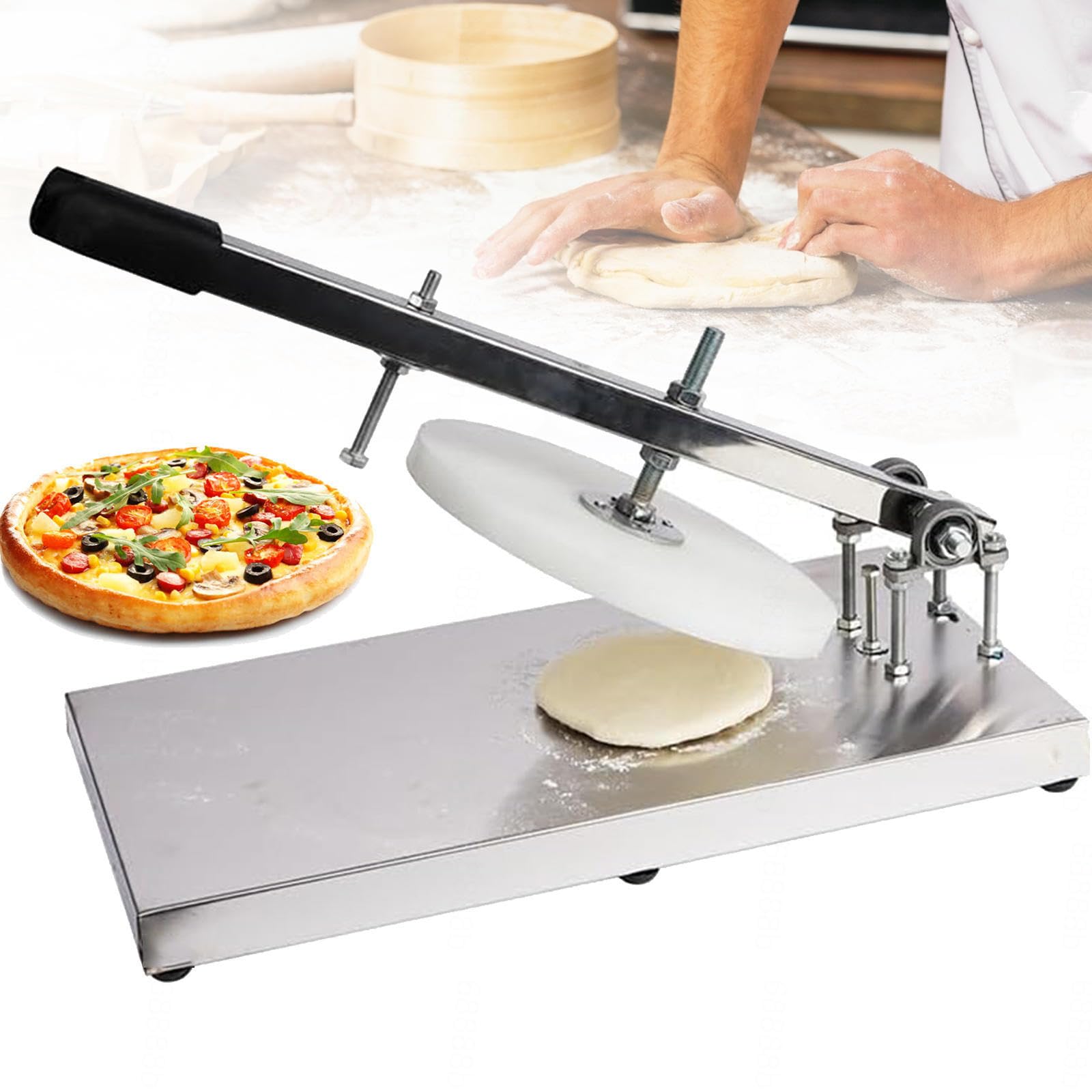 Prasa do ciasta na pizzę – domowa prasa ze stali nierdzewnej z płytą, przenośne urządzenie komercyjne do formowania ciasta na pizzę, chapati i placki,18cm