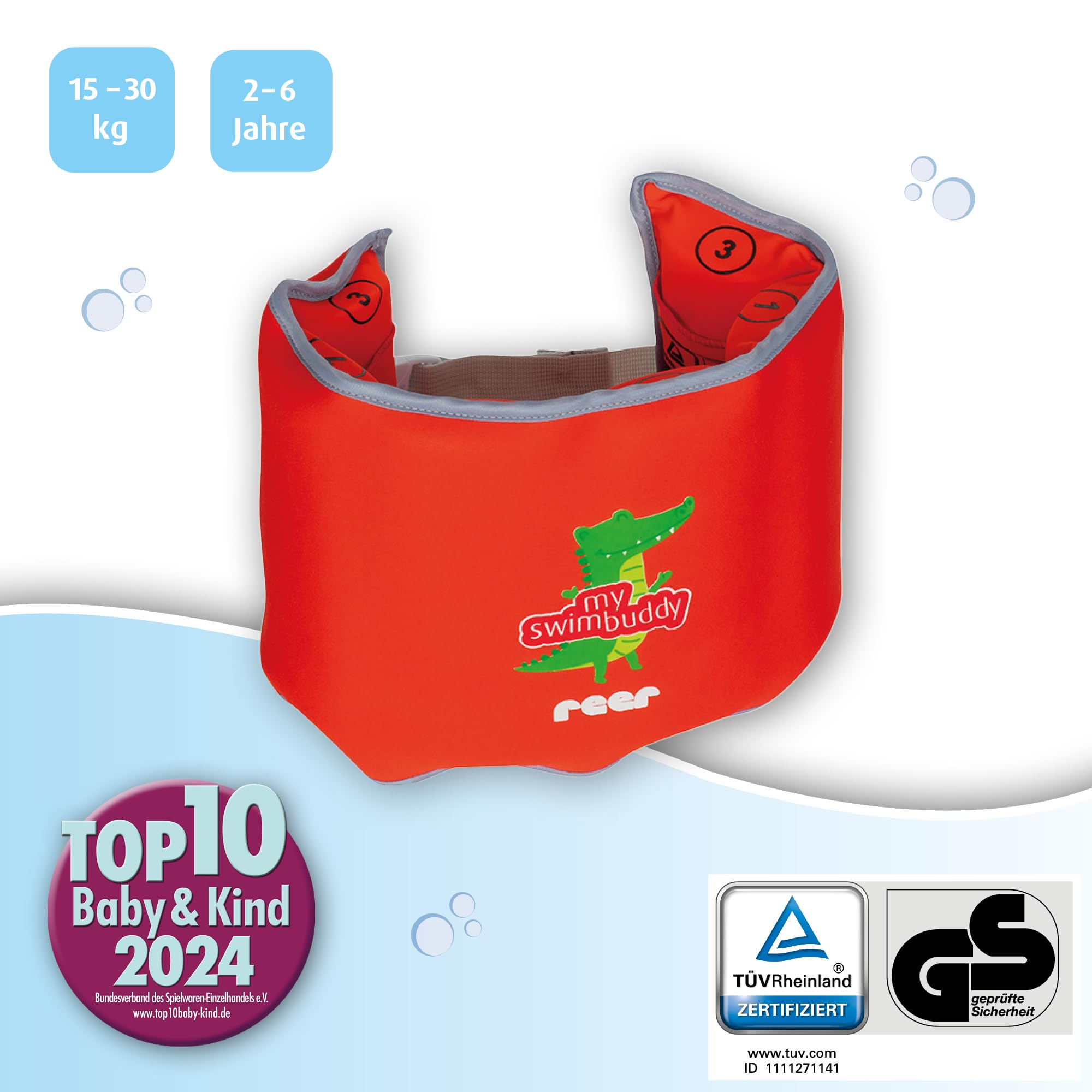 Cintura Da Nuoto Reer Myswimbuddy Per Bambini 15-30kg - Galleggiante Regolabile In Neoprene Per Sicurezza